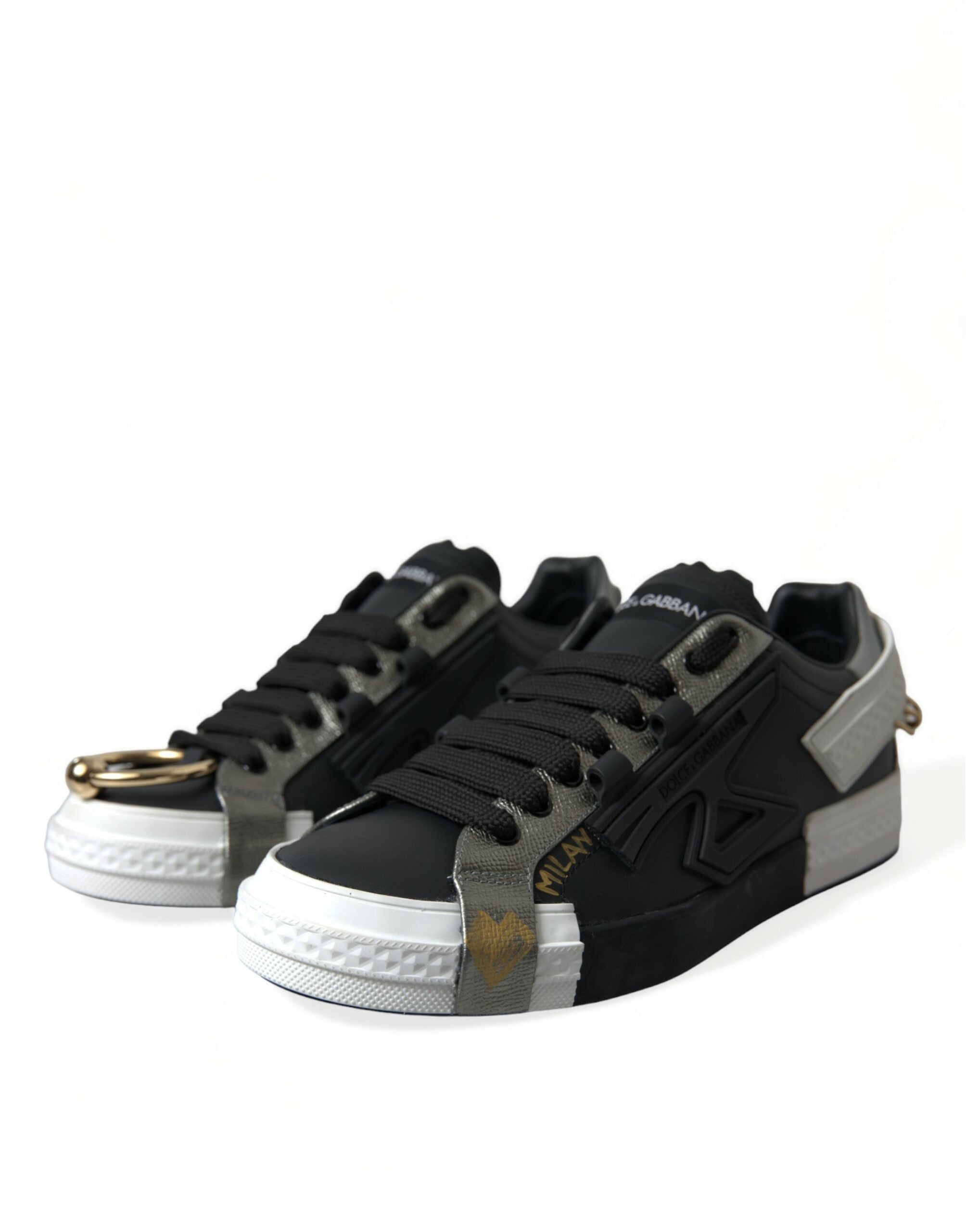 Dolce & Gabbana Cuir Noir Portofino Low Top Hommes Baskets Chaussures