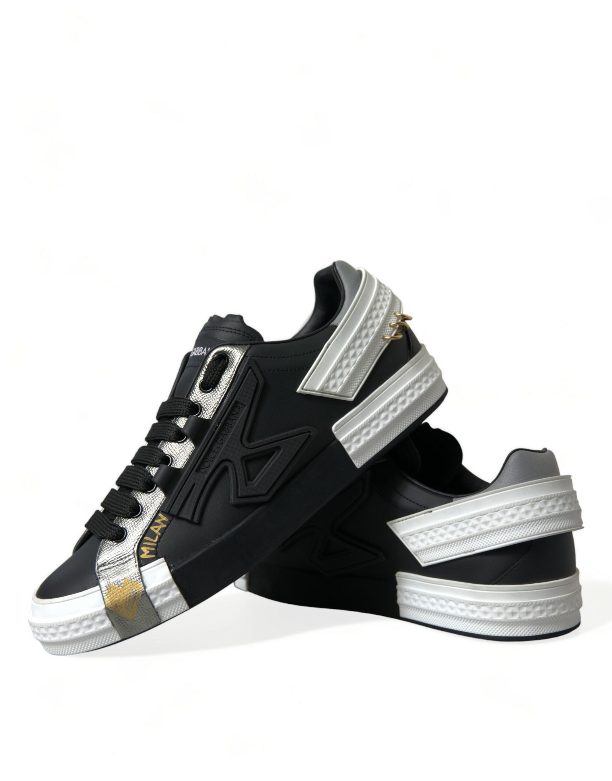 Dolce & Gabbana Cuir Noir Portofino Low Top Hommes Baskets Chaussures