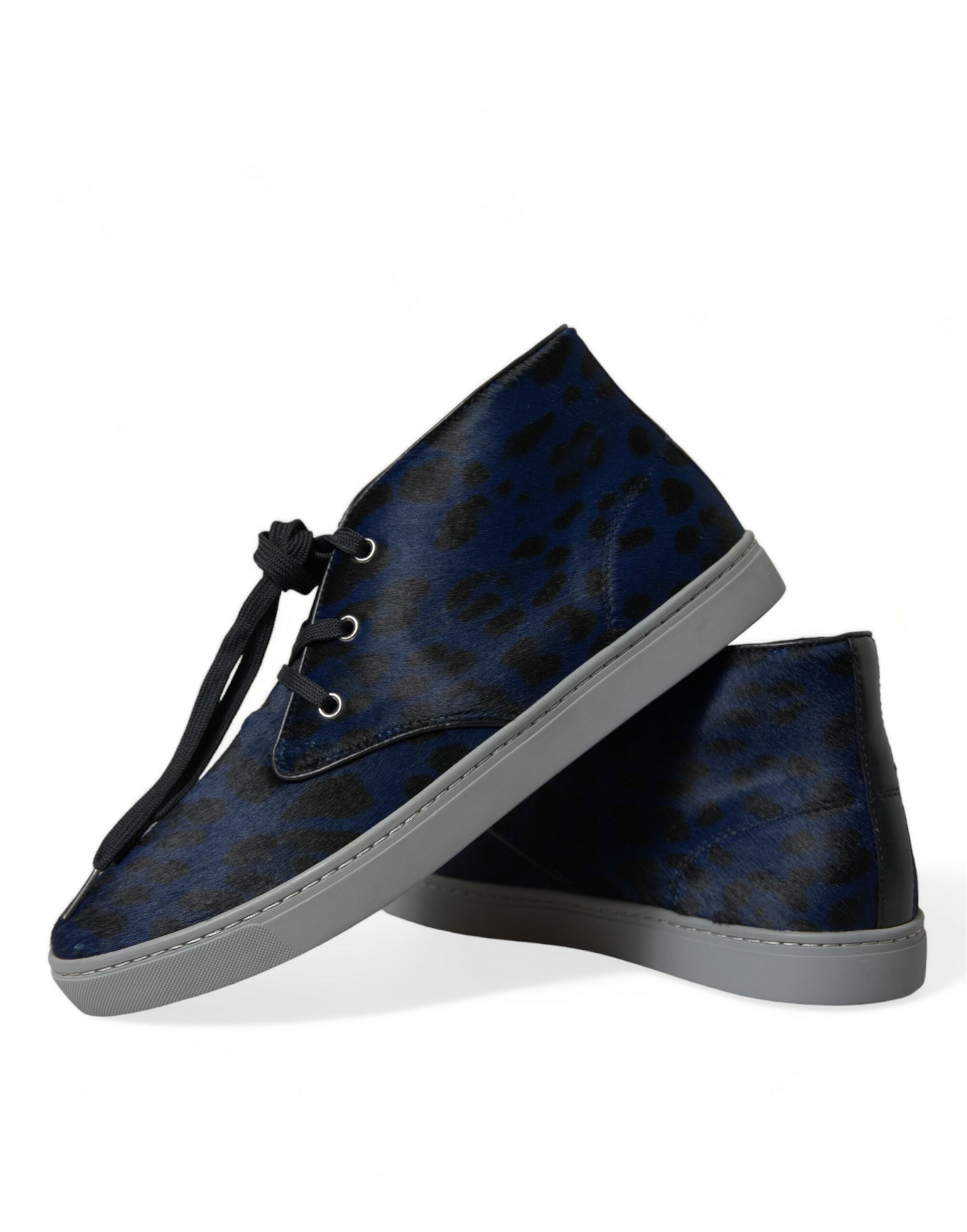 Dolce & Gabbana Chic Blue Leopard Print Mid-Top Sneakers