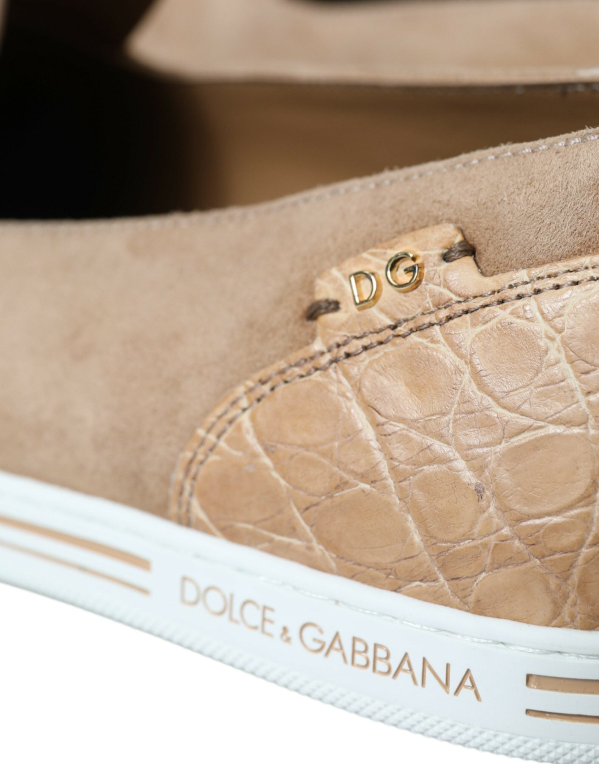 Dolce & Gabbana Beige Daim Caiman Mocassins Pantoufles Chaussures