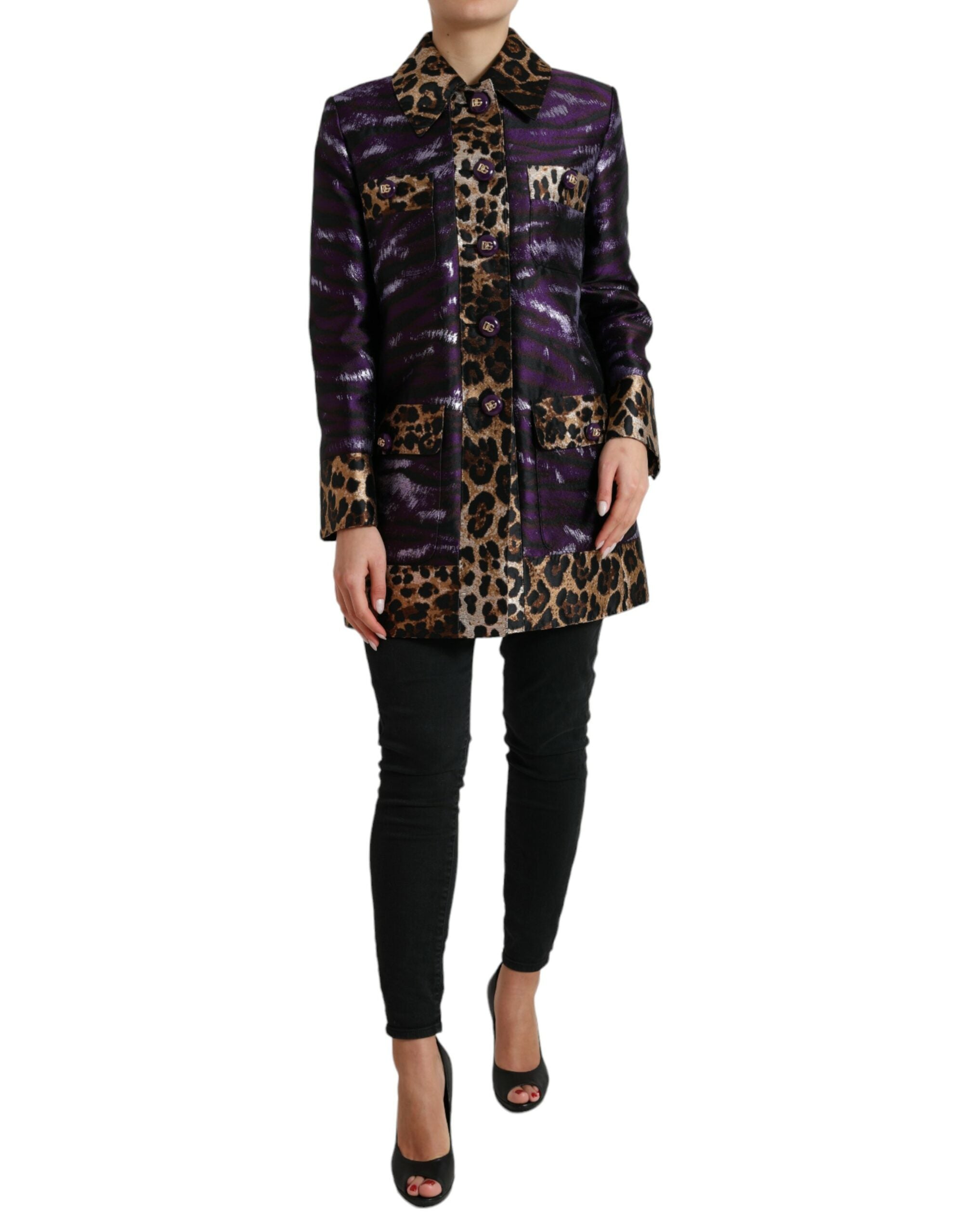 Dolce & Gabbana Veste jacquard violette élégante à imprimé tigre