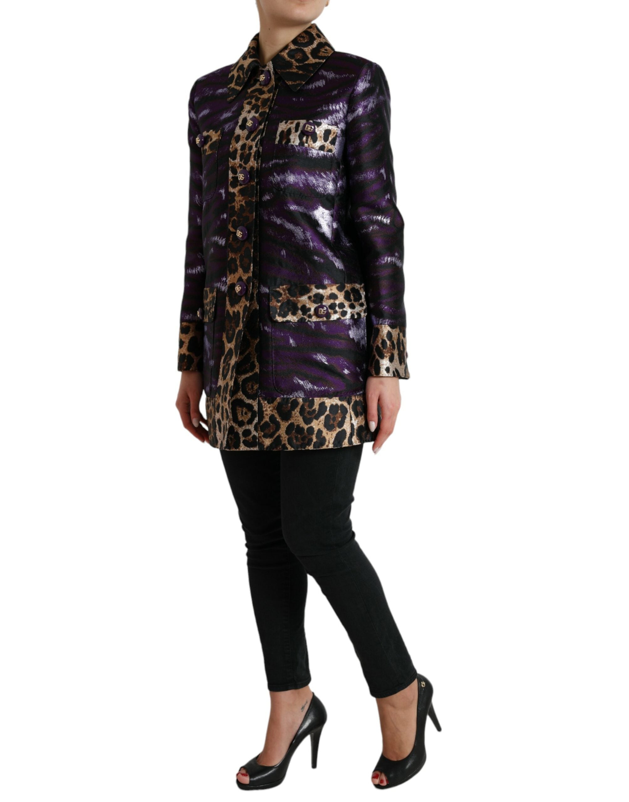 Dolce & Gabbana Veste jacquard violette élégante à imprimé tigre