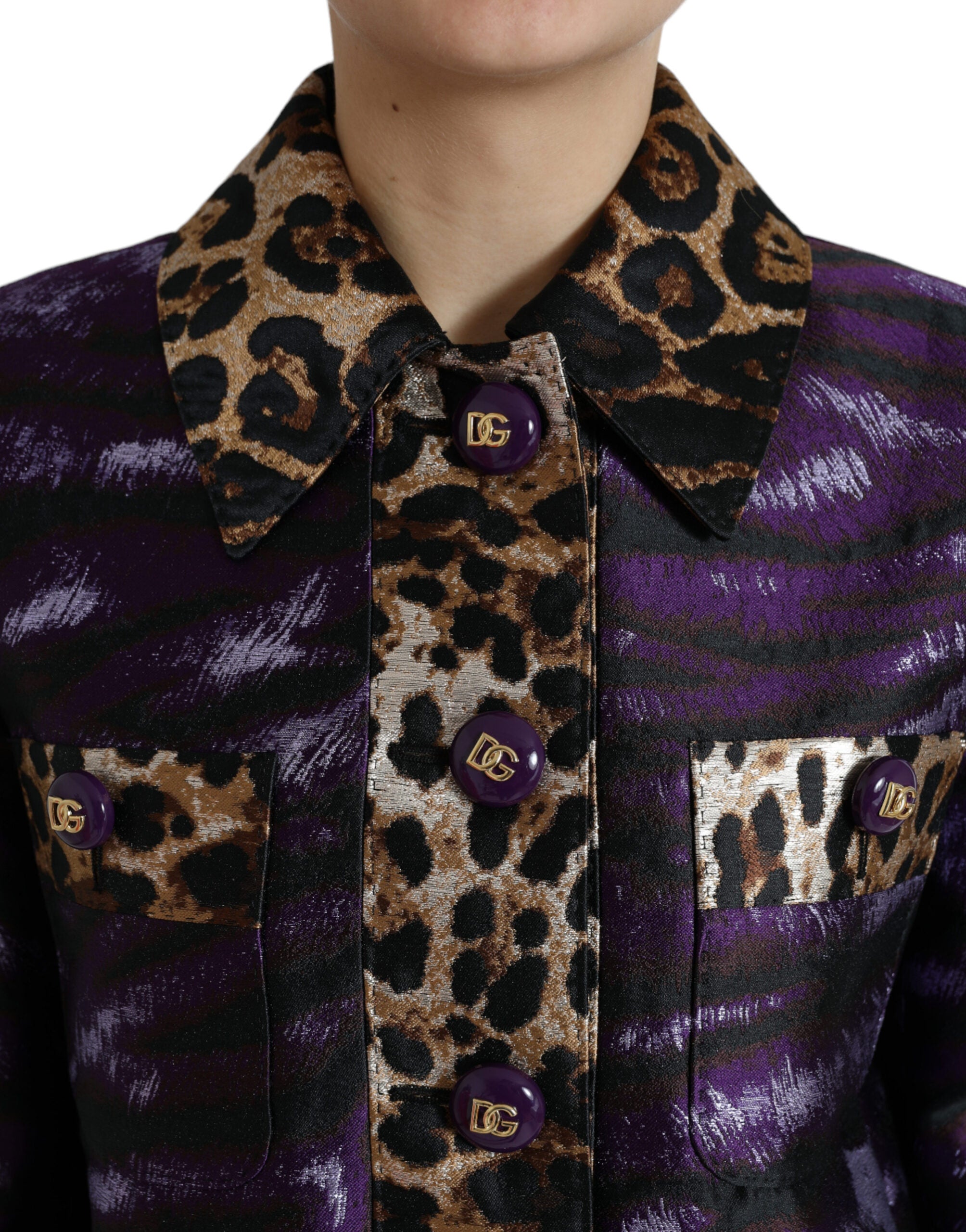 Dolce & Gabbana Veste jacquard violette élégante à imprimé tigre