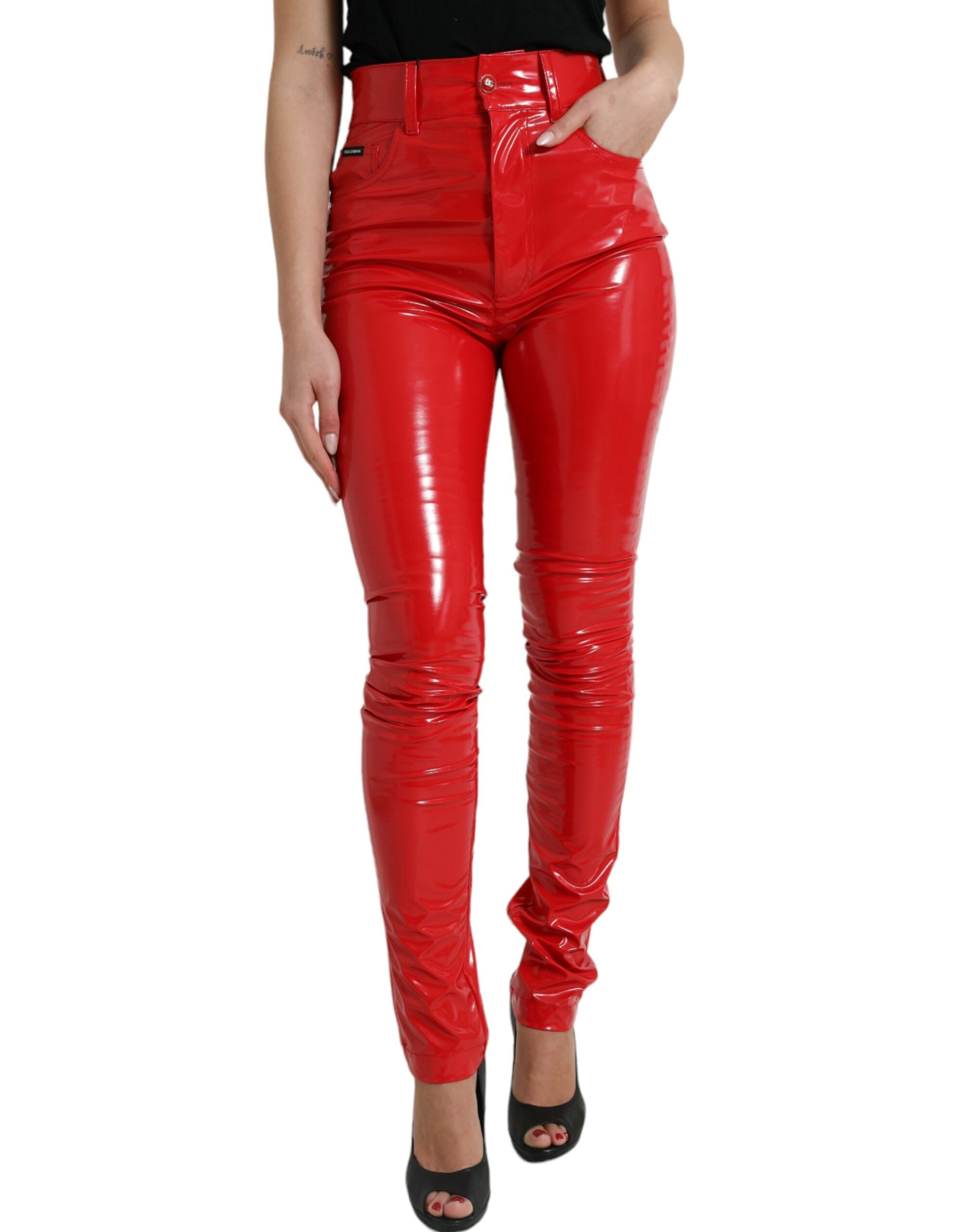 Pantalon skinny rouge taille haute Dolce &amp; Gabbana - Élégant et chic