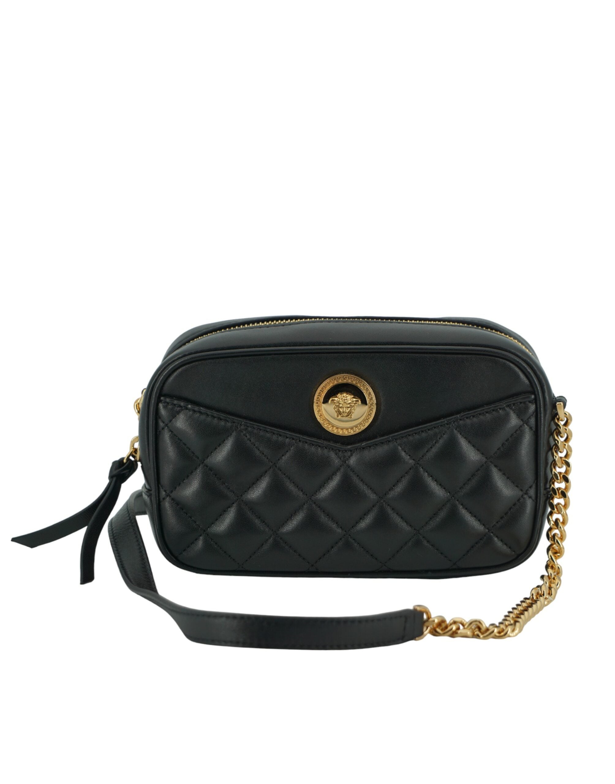 Versace élégant petit sac à bandoulière en cuir noir