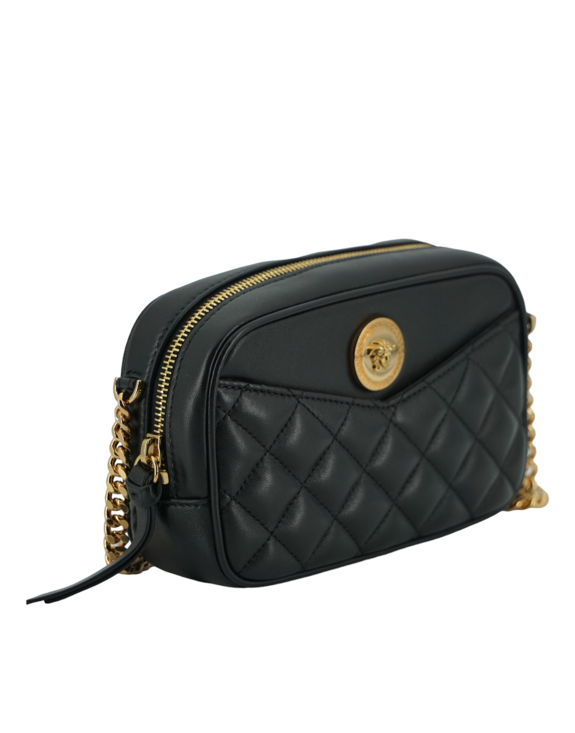 Versace élégant petit sac à bandoulière en cuir noir