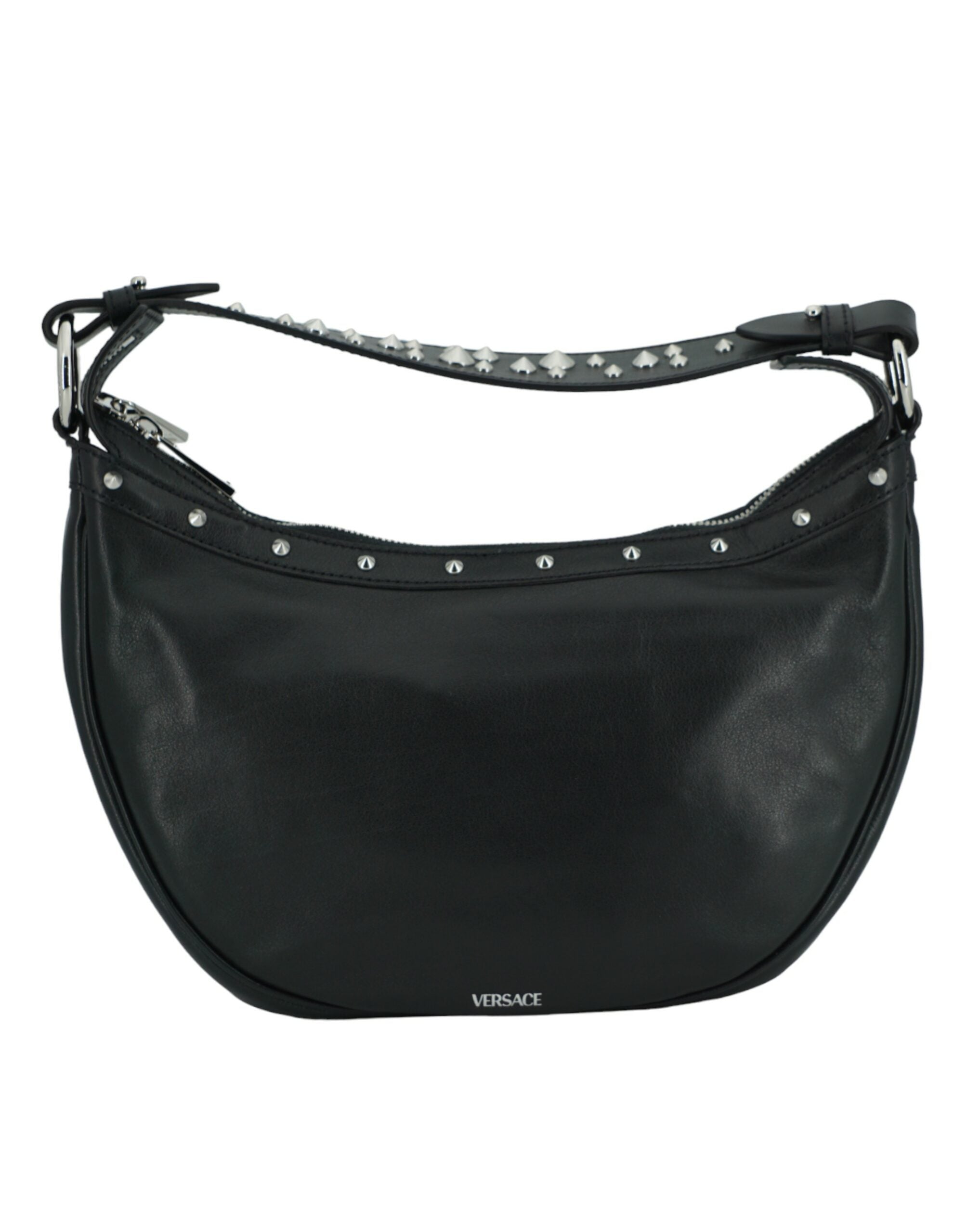 Versace élégant sac à bandoulière Hobo en cuir noir