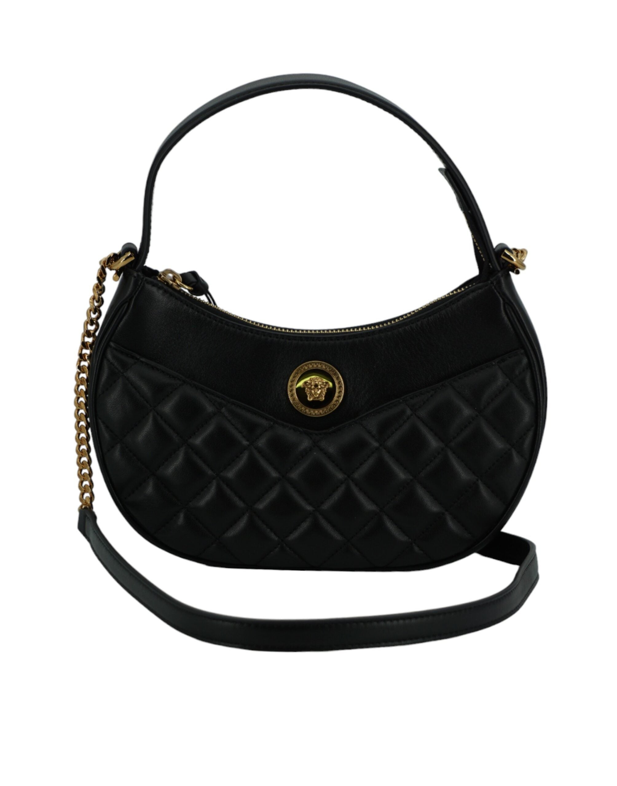 Versace élégant sac à bandoulière en cuir demi-lune