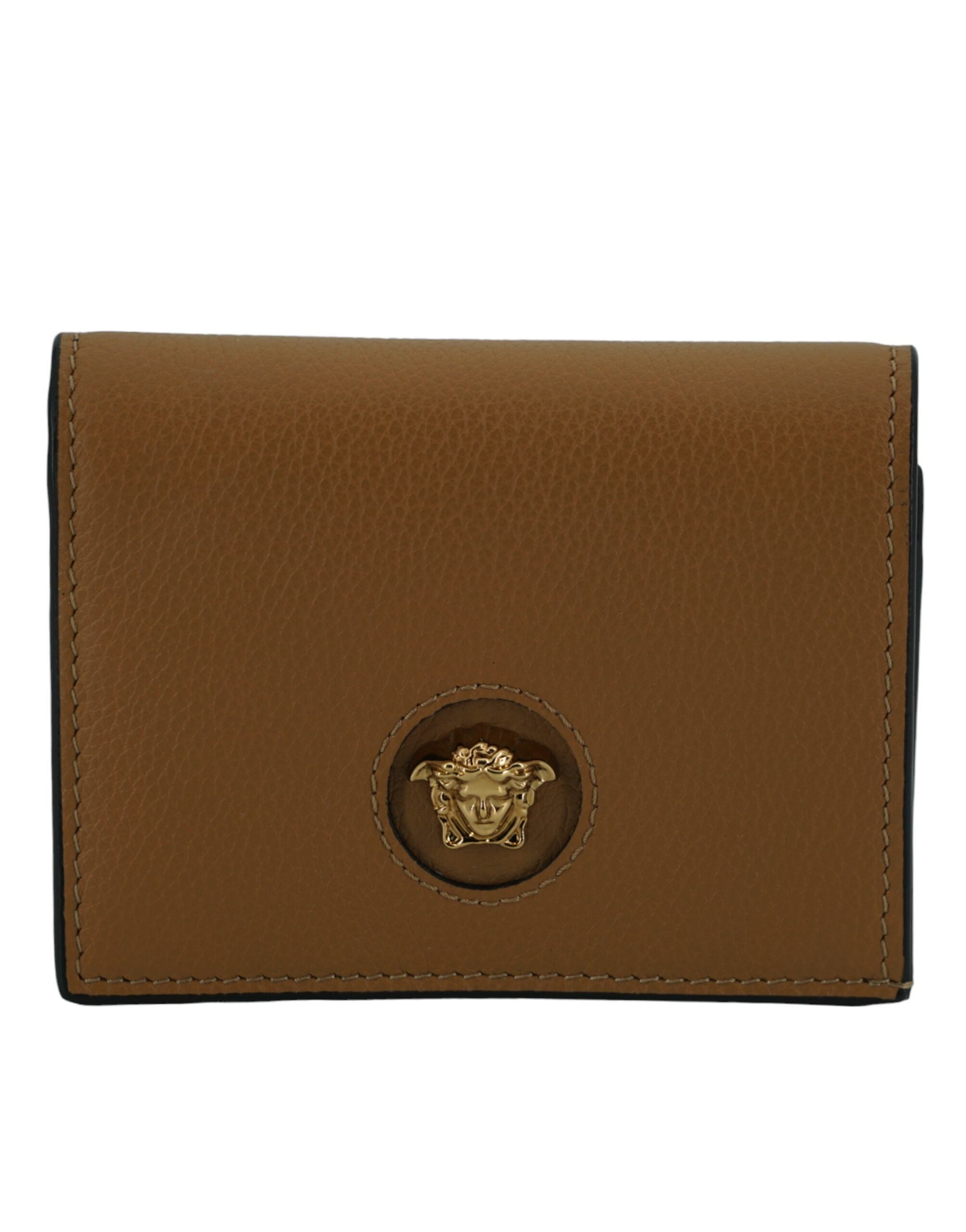 Versace Portefeuille en cuir compact élégant en marron