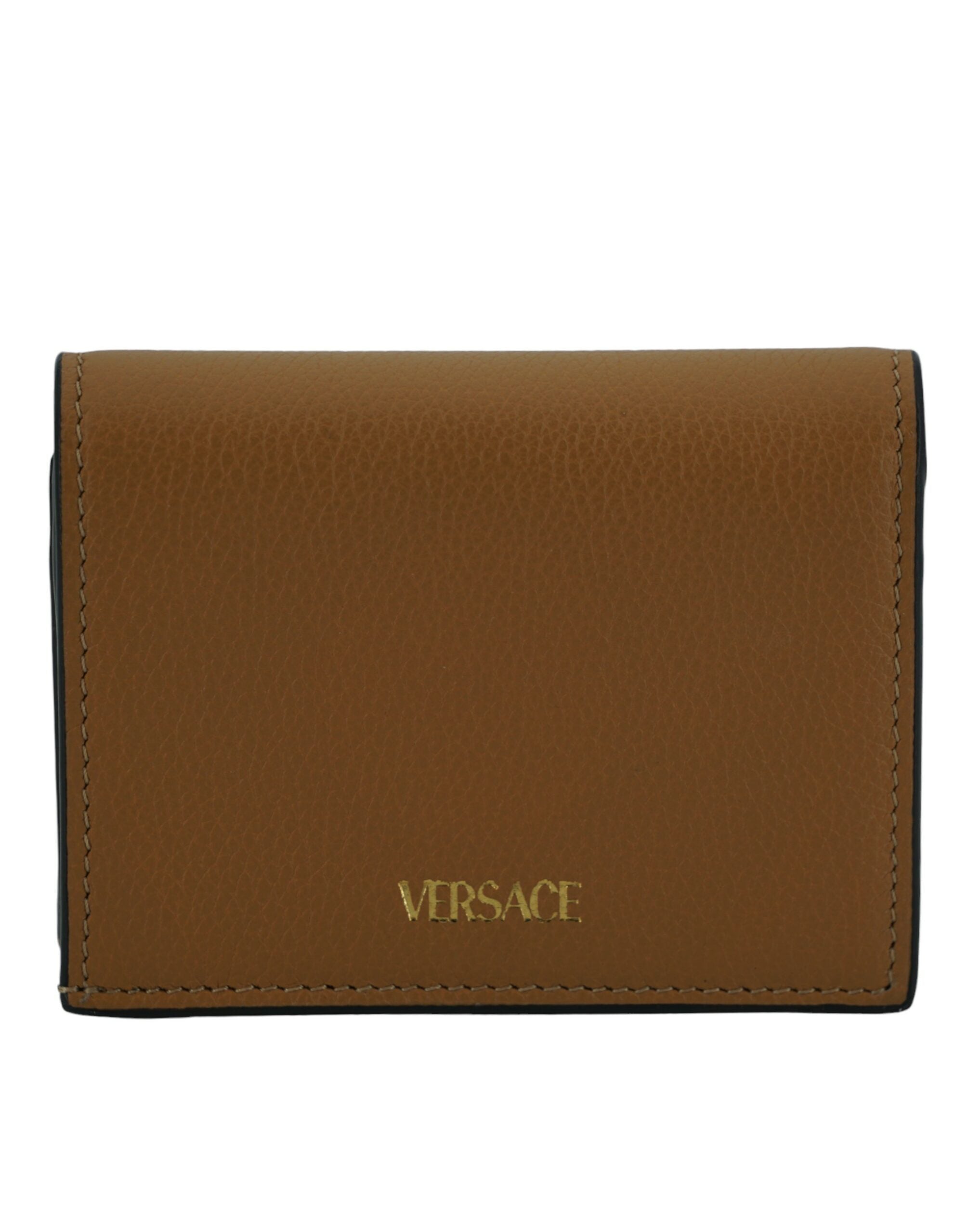 Versace Portefeuille en cuir compact élégant en marron