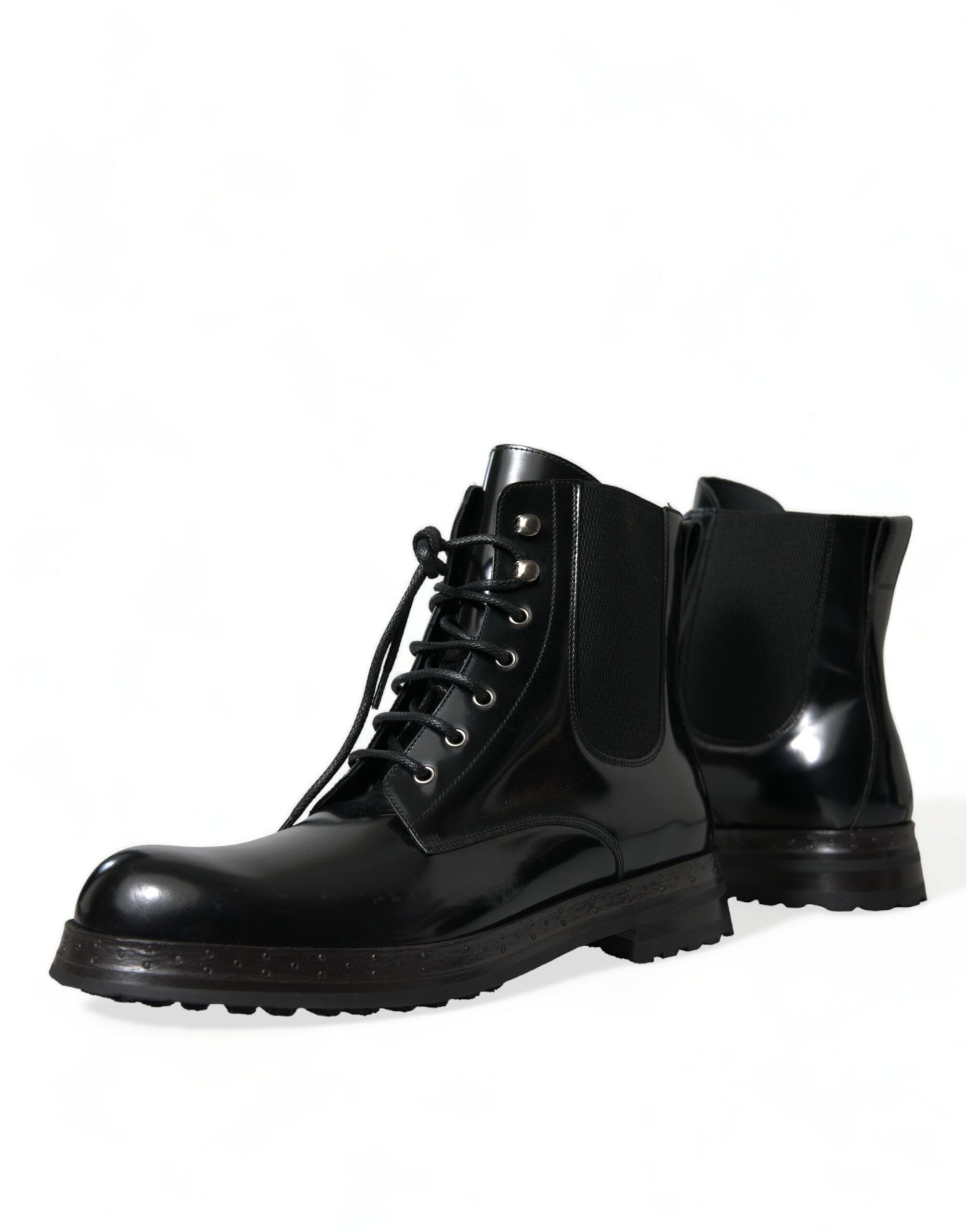 Dolce &amp; Gabbana Bottes mi-mollet en cuir noir élégantes pour hommes