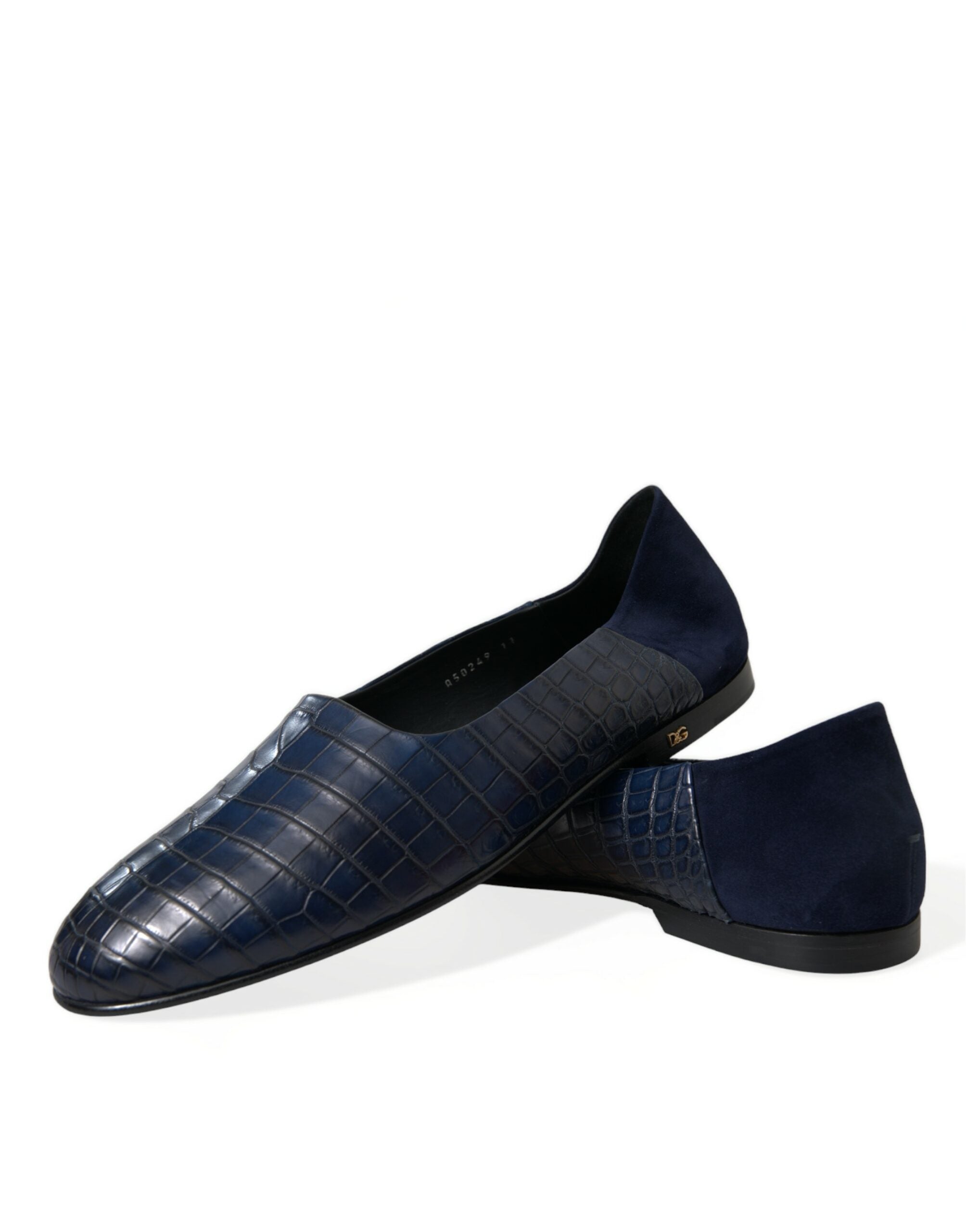 Dolce &amp; Gabbana Mocassins élégants en cuir de crocodile bleu