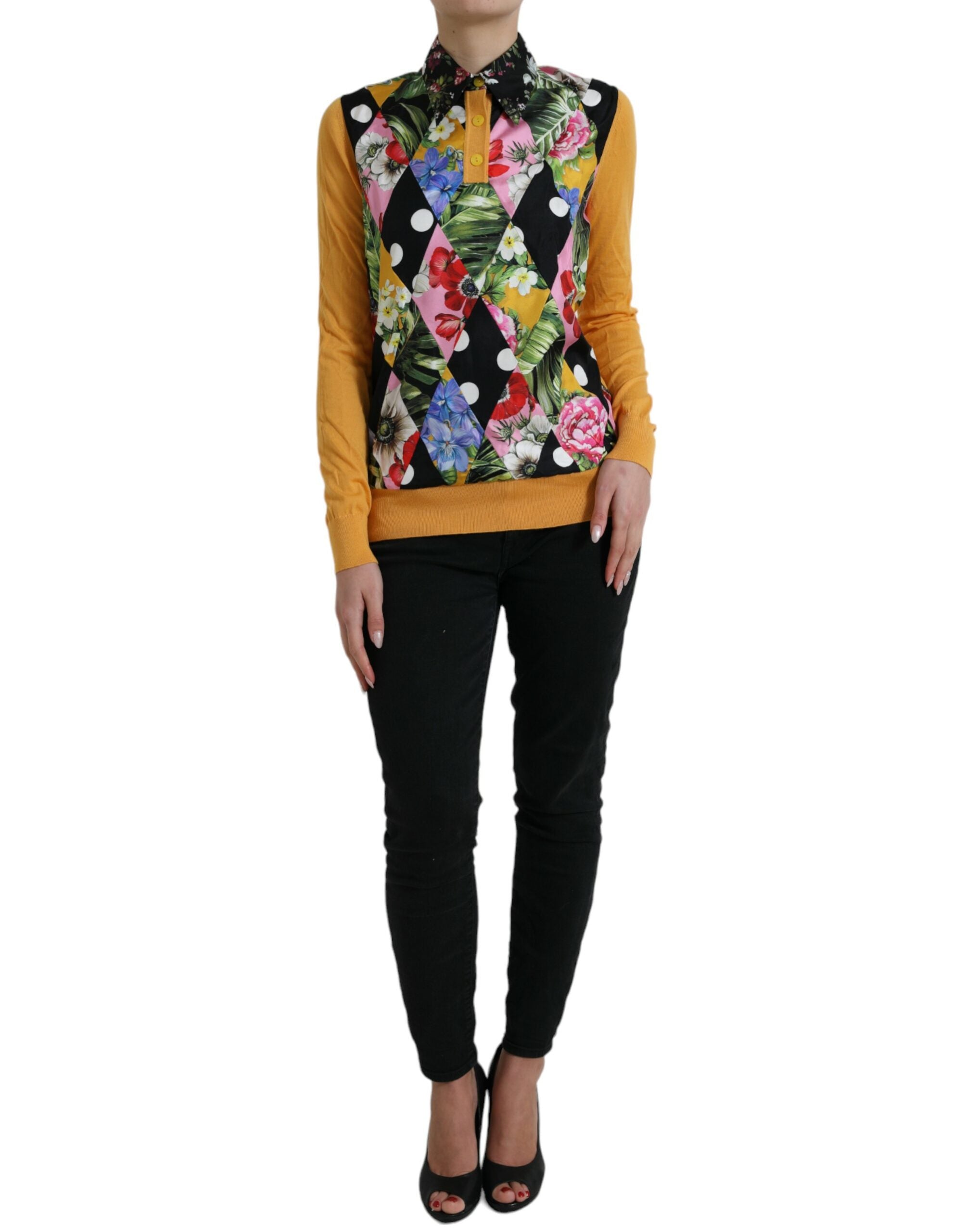 Dolce &amp; Gabbana Pull élégant en mélange de soie Henley patchwork