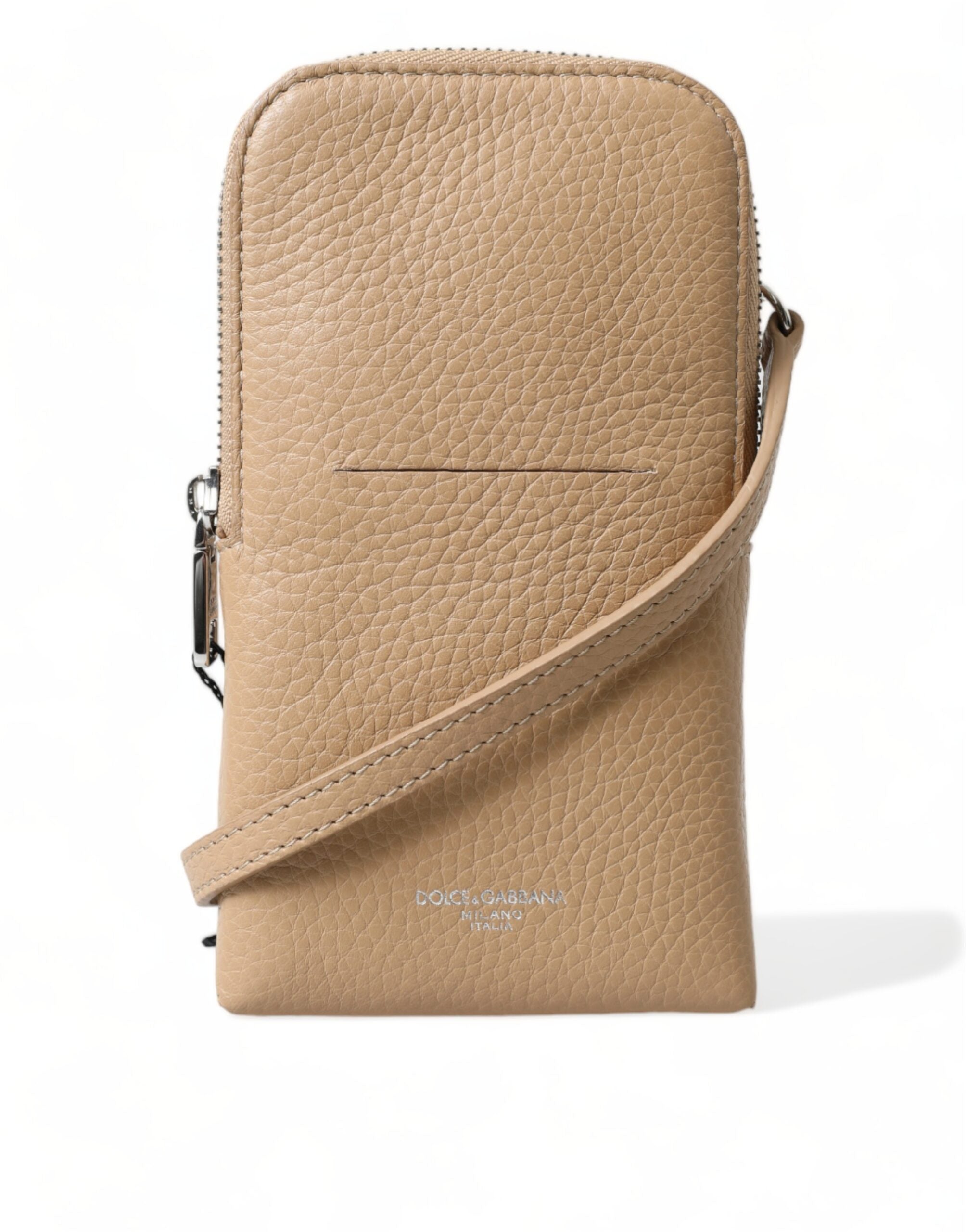 Dolce &amp; Gabbana Élégant sac de téléphone à bandoulière en cuir beige