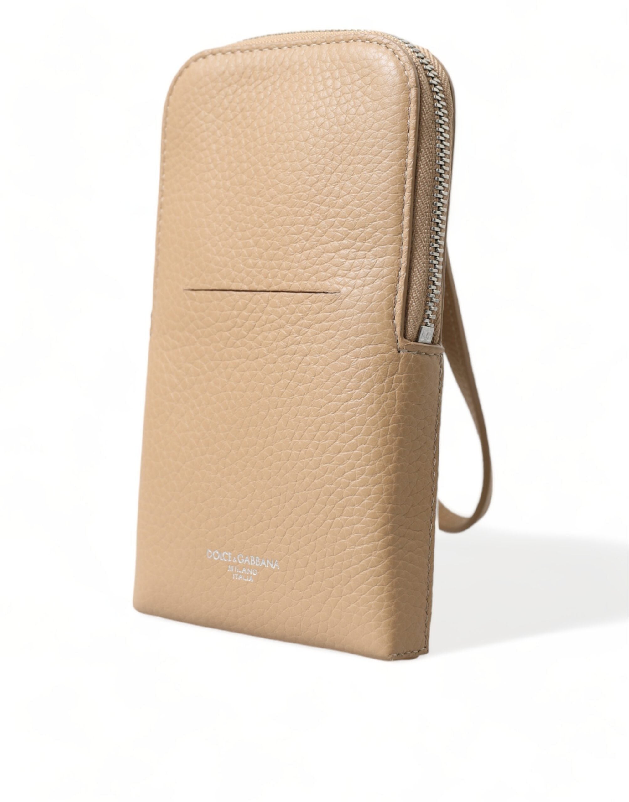 Dolce &amp; Gabbana Élégant sac de téléphone à bandoulière en cuir beige