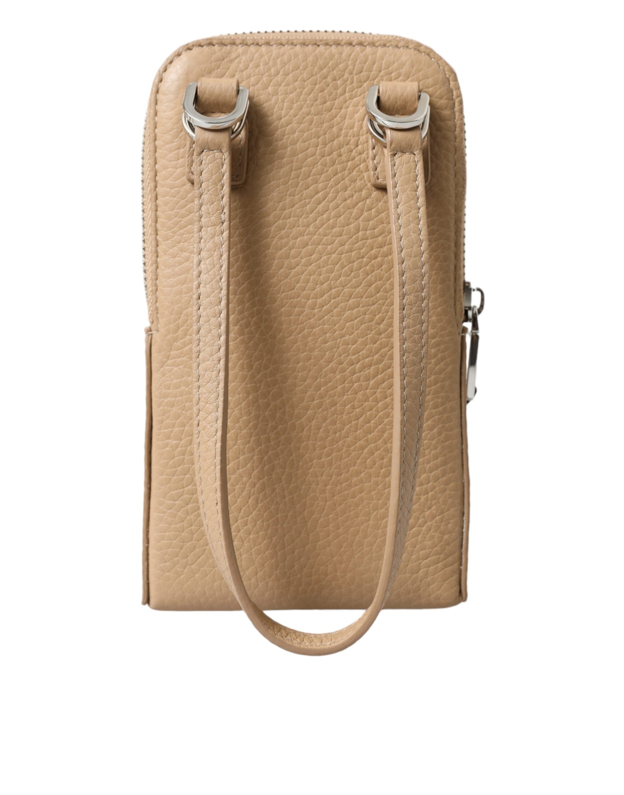 Dolce &amp; Gabbana Élégant sac de téléphone à bandoulière en cuir beige