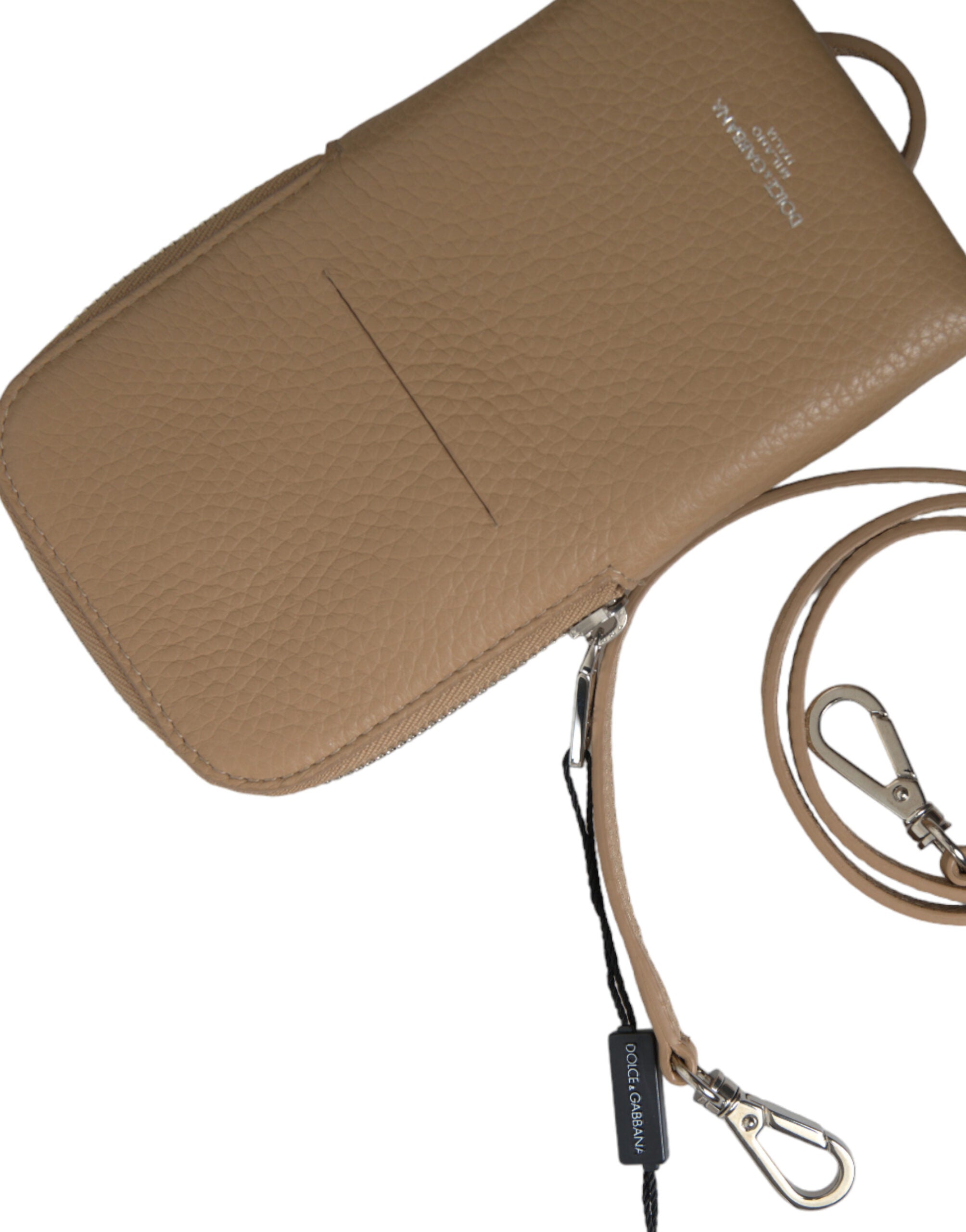 Dolce &amp; Gabbana Élégant sac de téléphone à bandoulière en cuir beige