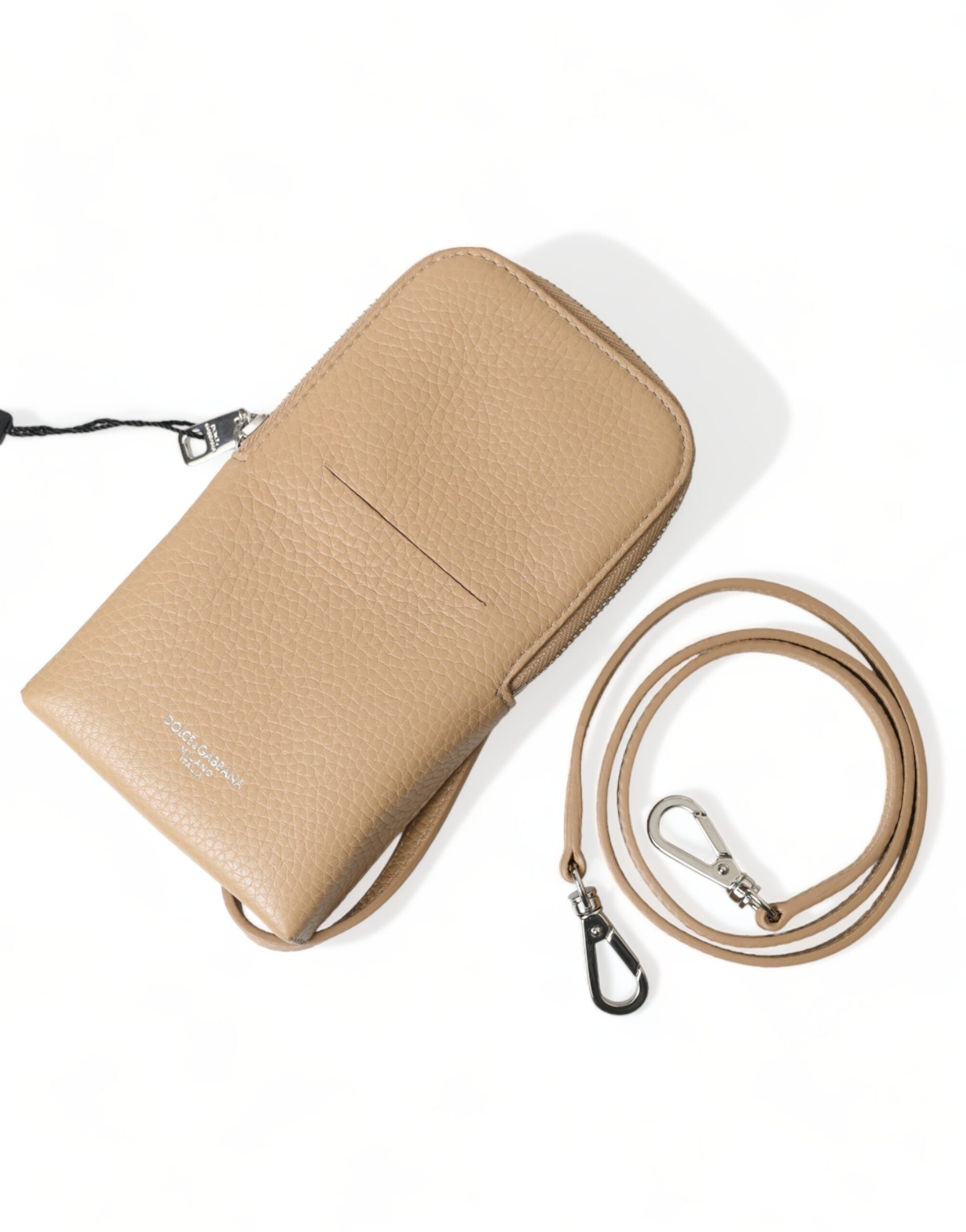 Dolce &amp; Gabbana Élégant sac de téléphone à bandoulière en cuir beige