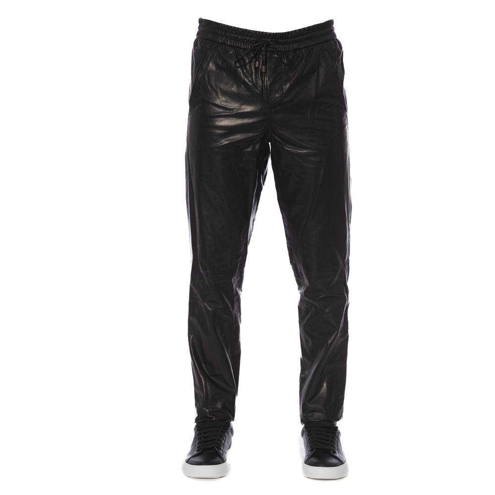 Trussardi Pantalon élégant en cuir noir pour homme