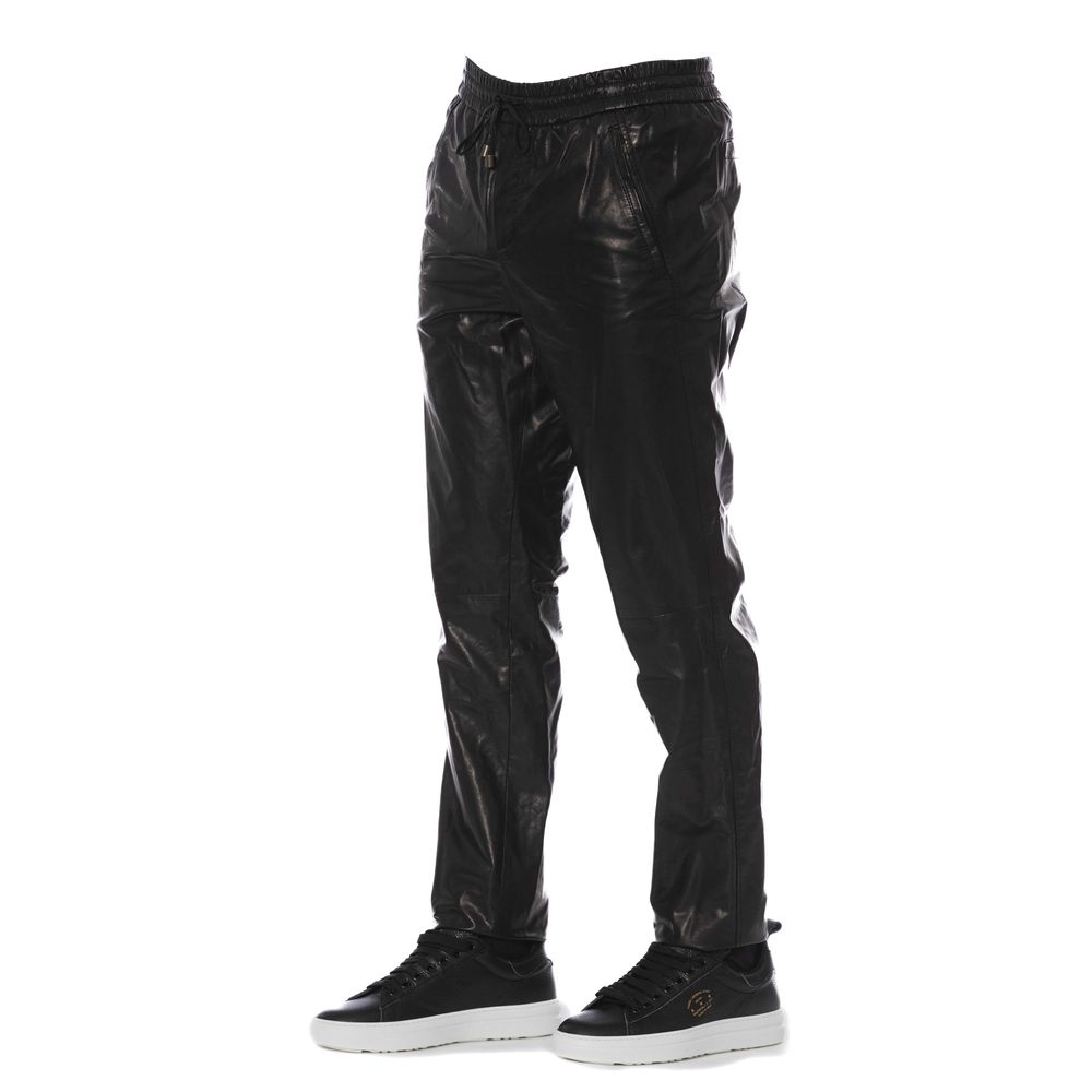 Trussardi Pantalon élégant en cuir noir pour homme