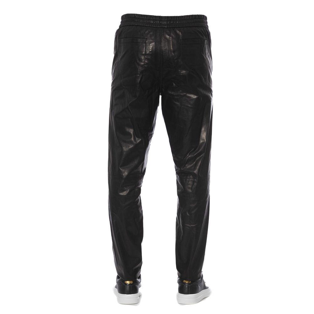 Trussardi Pantalon élégant en cuir noir pour homme