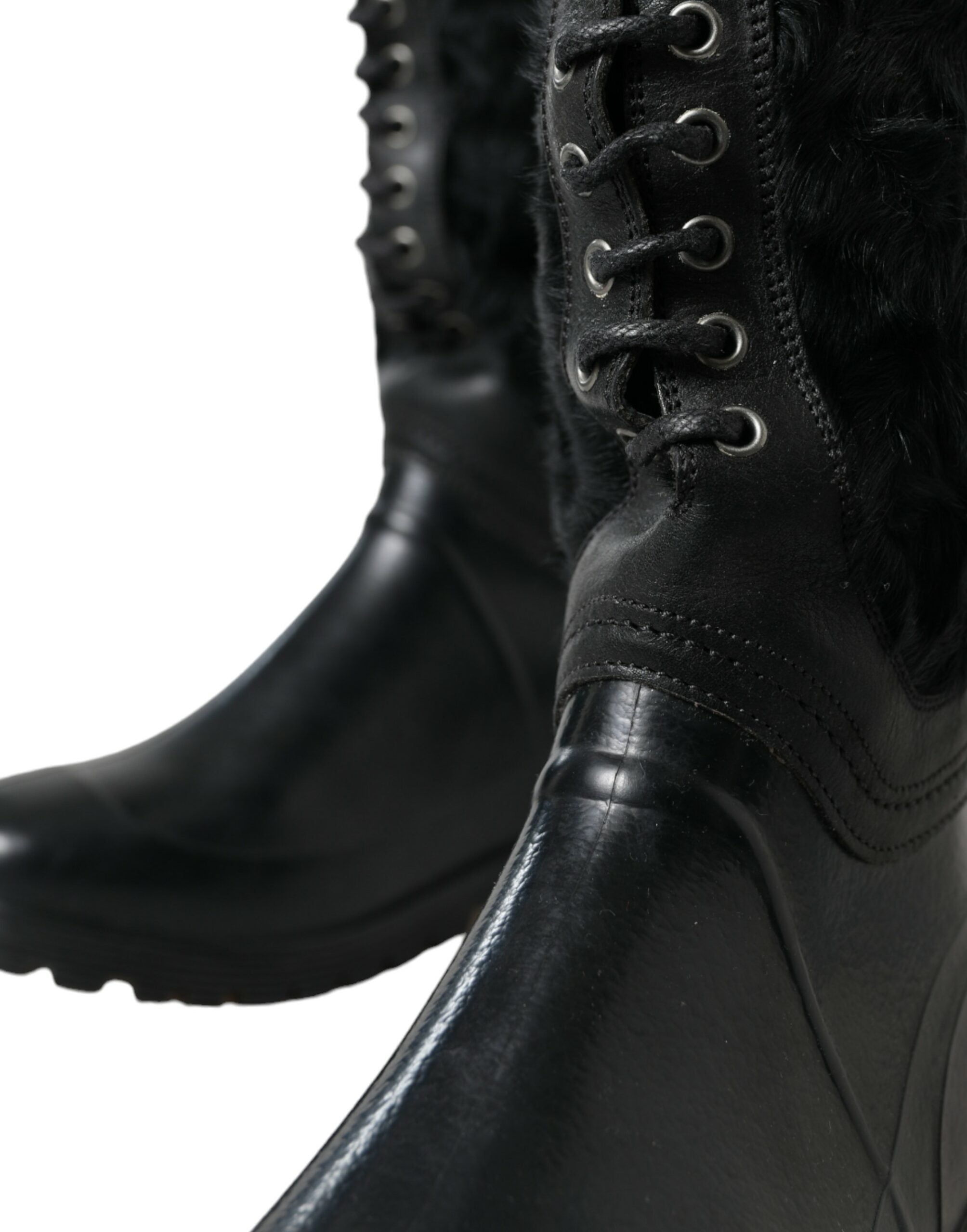 Dolce &amp; Gabbana Bottes mi-mollet en peau de mouton noire élégantes