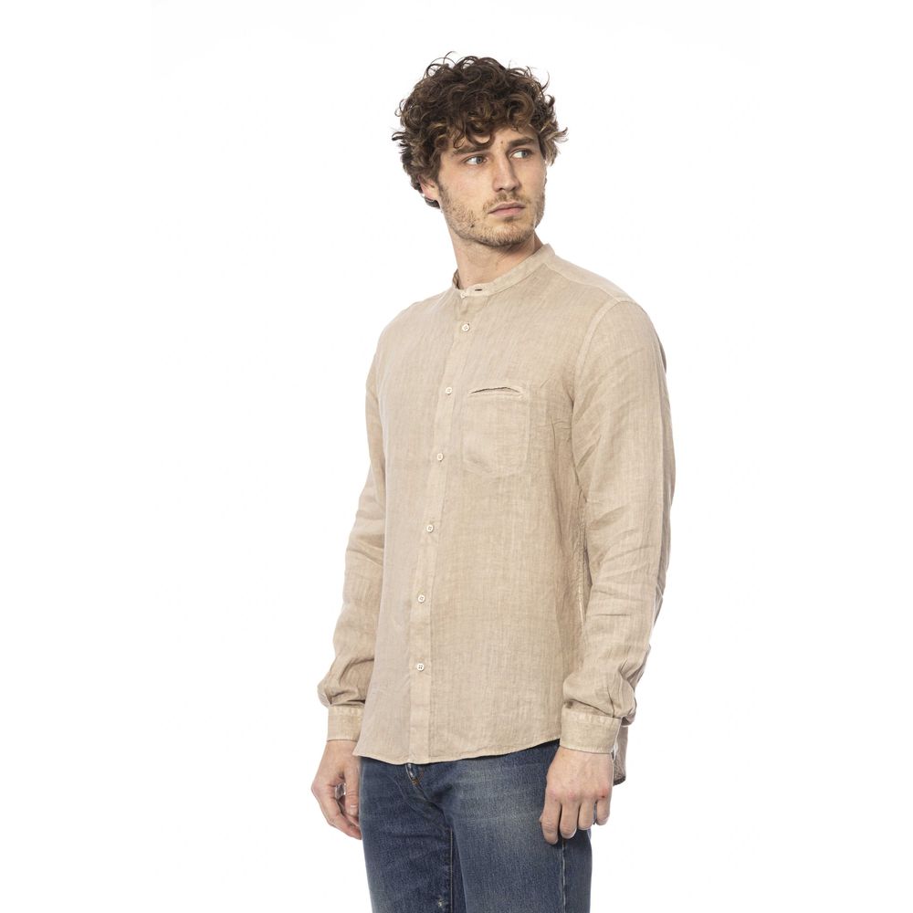 Distretto12 Elegant Beige Mandarin Collar Linen Shirt