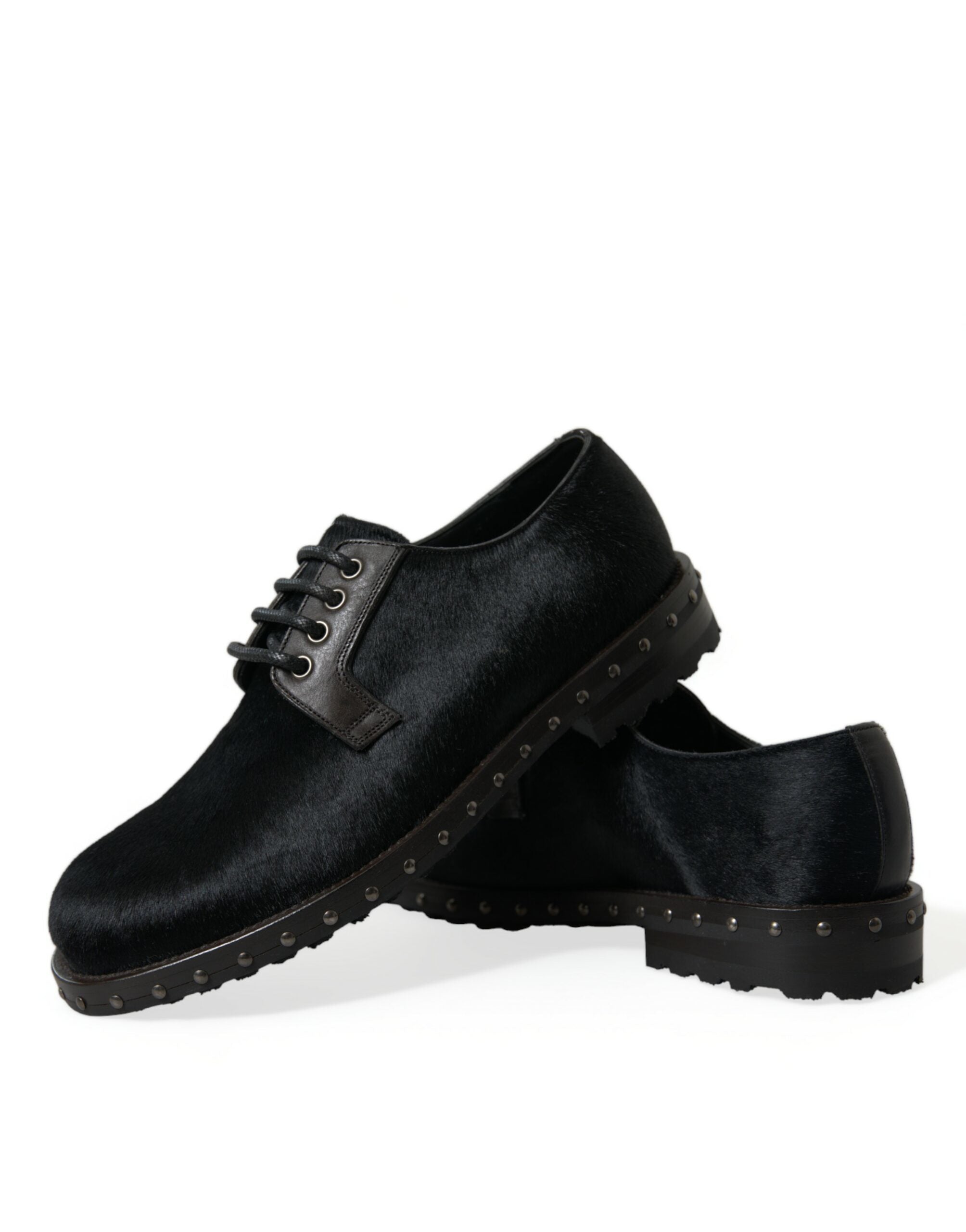 Dolce & Gabbana Elegant Black Calf Fur Derby Shoes