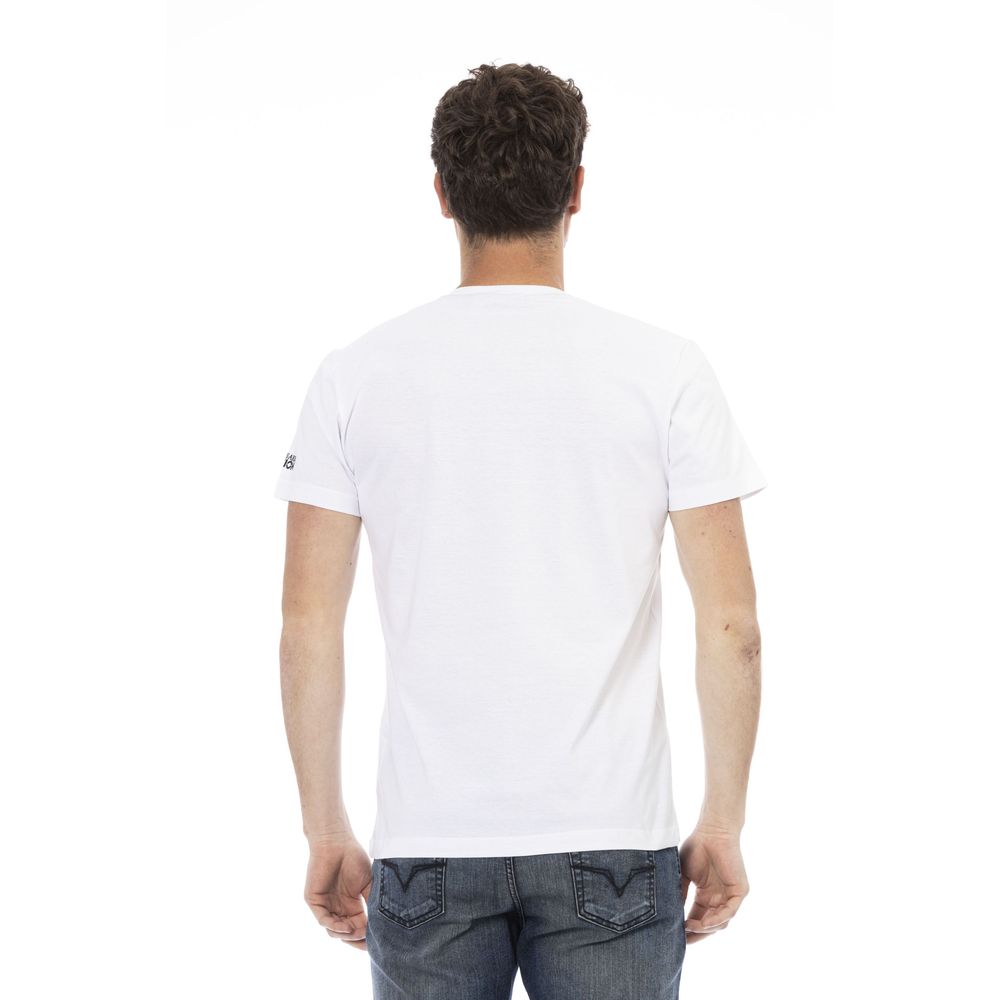 Trussardi Action T-shirt élégant blanc à col en V et imprimé sur le devant