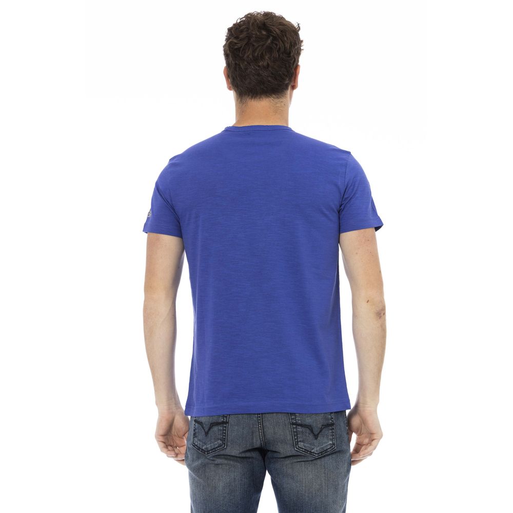 Trussardi Action - T-shirt élégant en coton bleu avec imprimé unique sur le devant