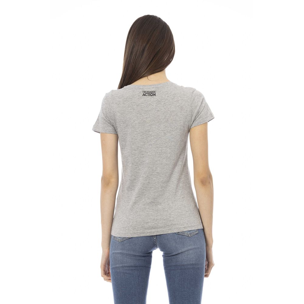 Trussardi Action - T-shirt élégant gris à col en V et imprimé sur le devant