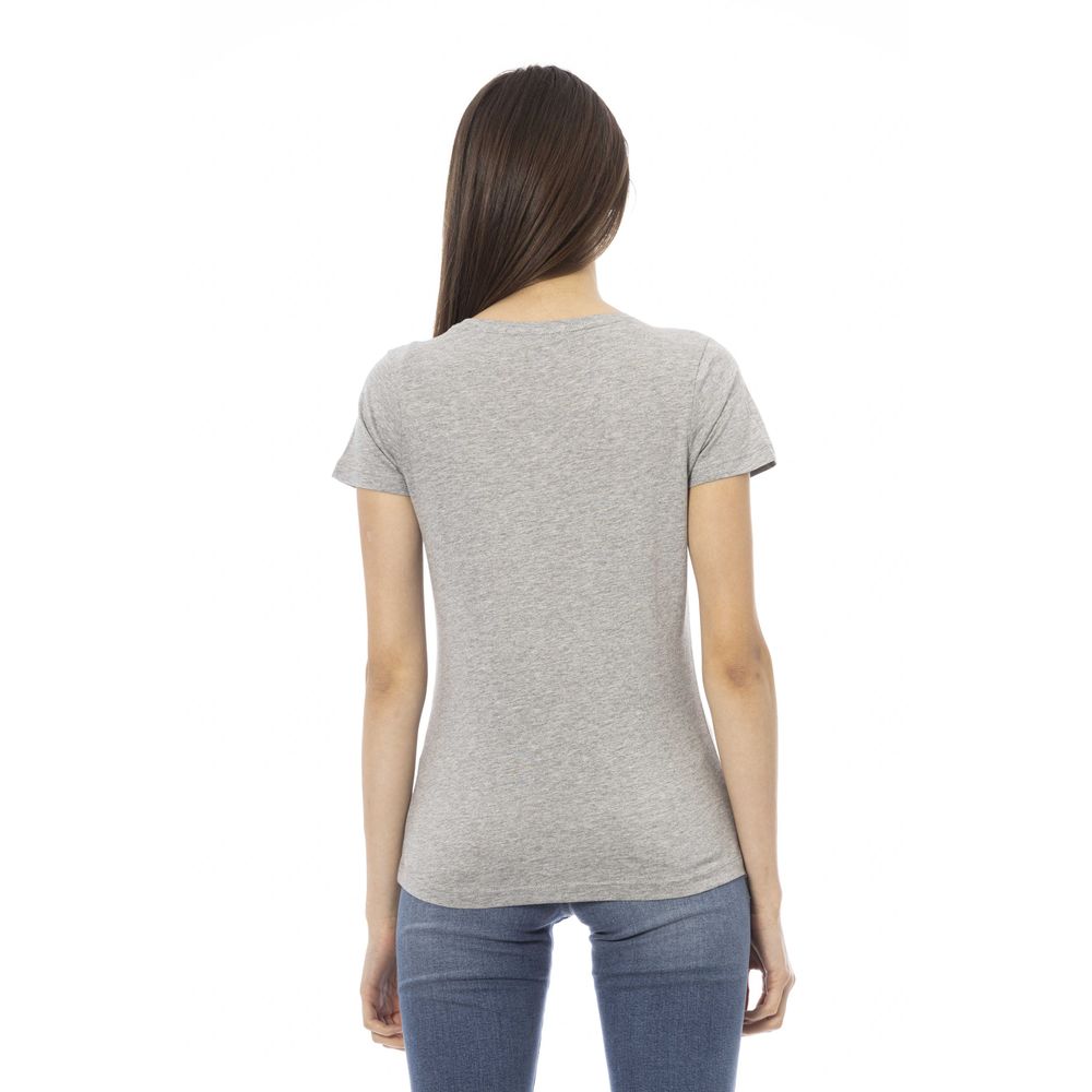 Trussardi Action T-shirt élégant gris à col en V et imprimé chic