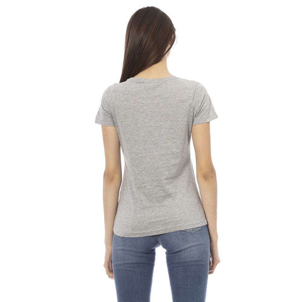 Trussardi Action T-shirt élégant en coton mélangé gris avec imprimé chic