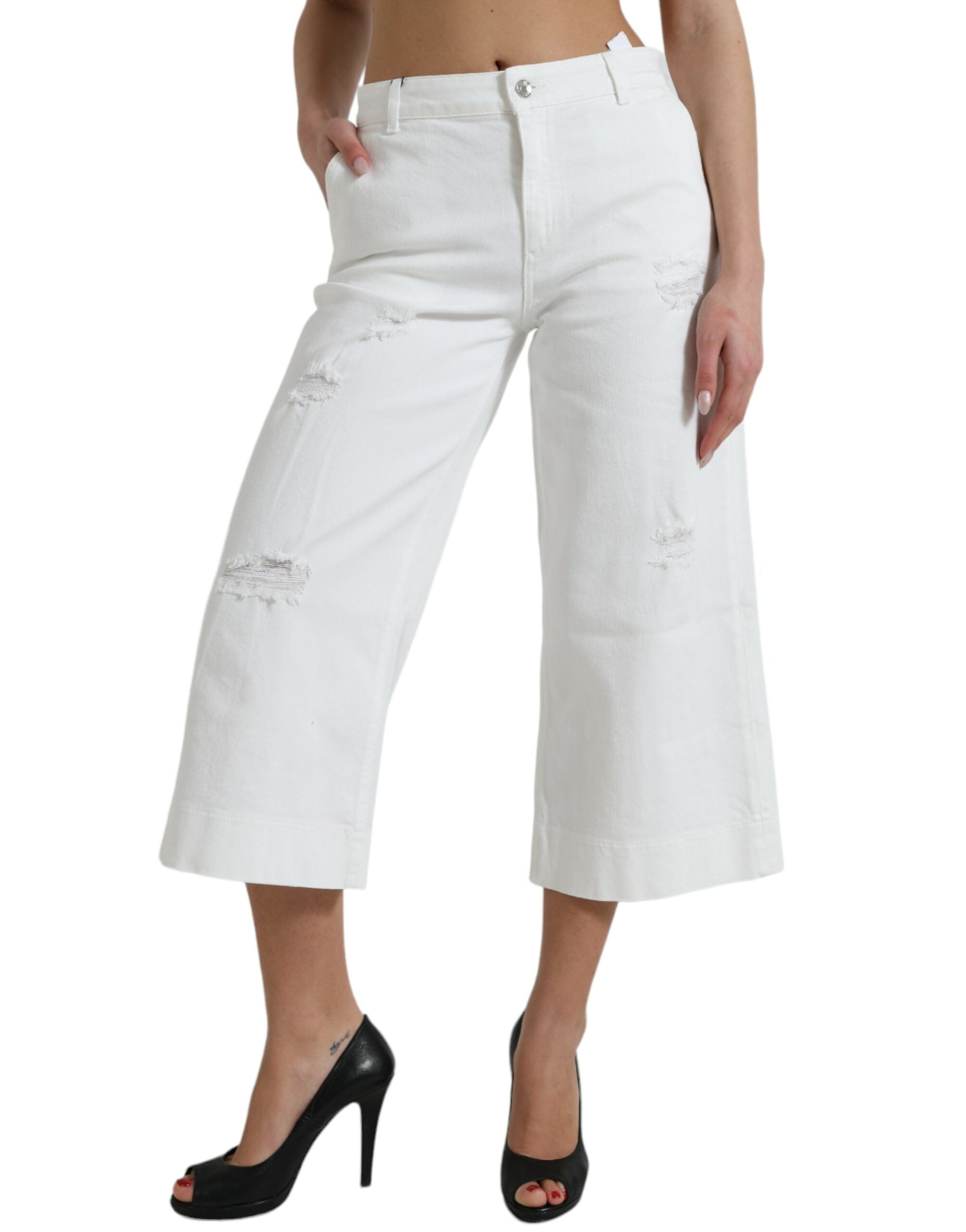 Dolce &amp; Gabbana Jean court en denim blanc taille moyenne élégant