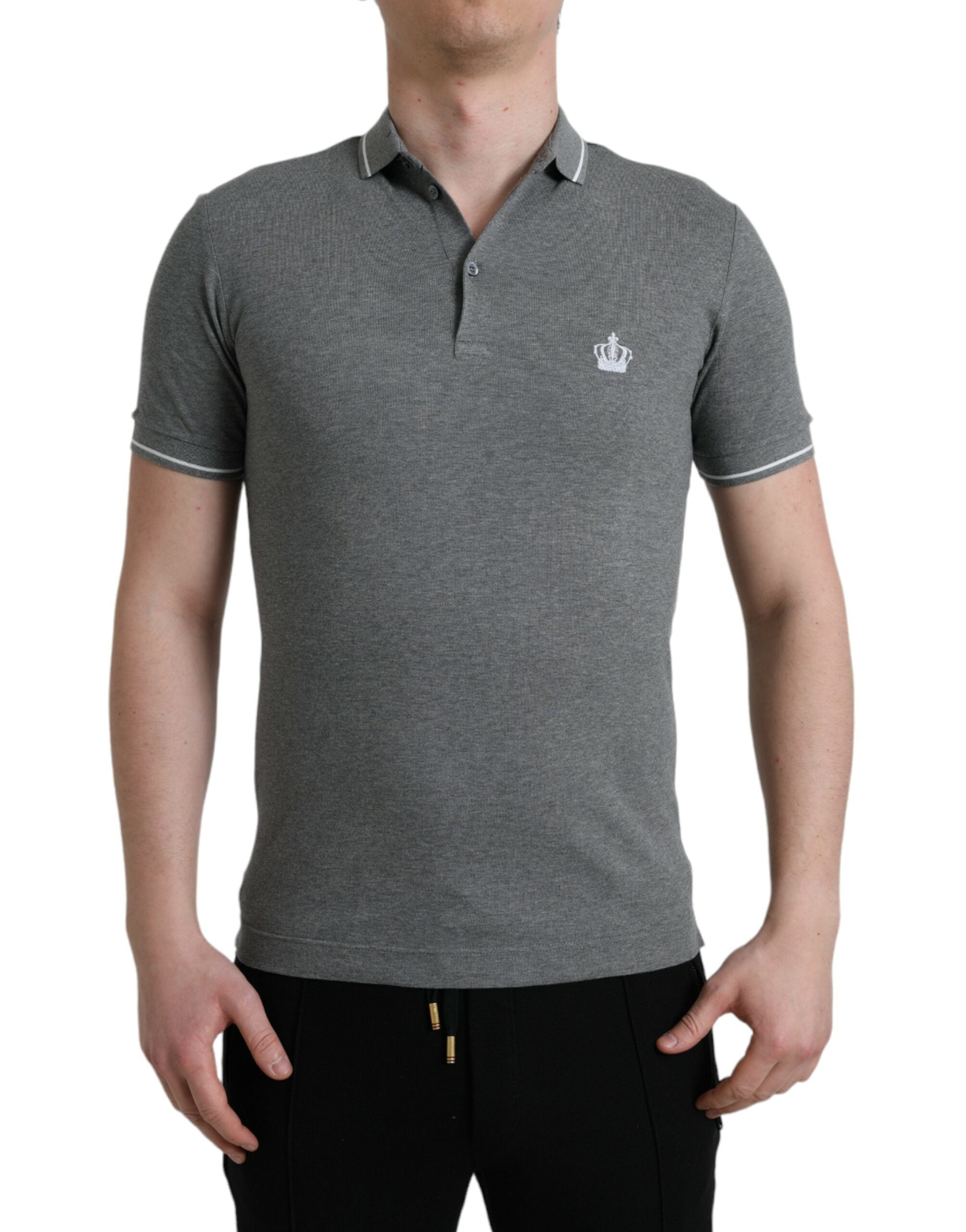 Dolce &amp; Gabbana T-shirt polo en coton gris élégant