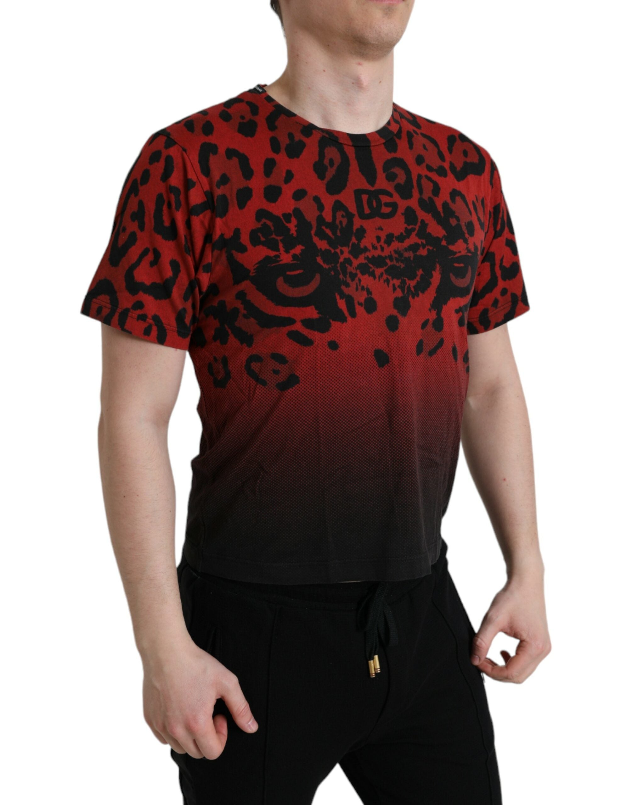 Dolce &amp; Gabbana T-shirt ras du cou rouge à imprimé léopard