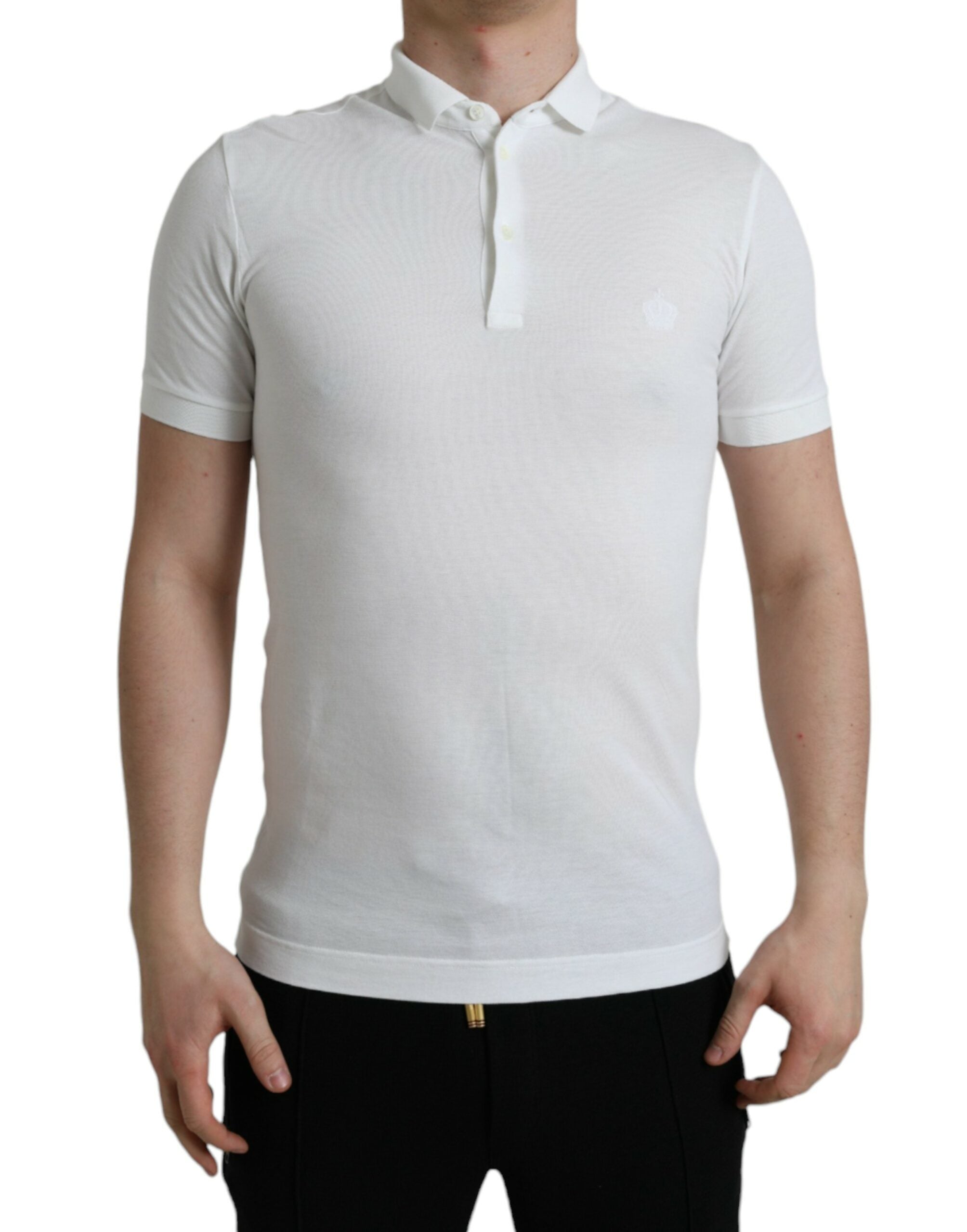 Polo en coton blanc brodé de couronne Dolce &amp; Gabbana