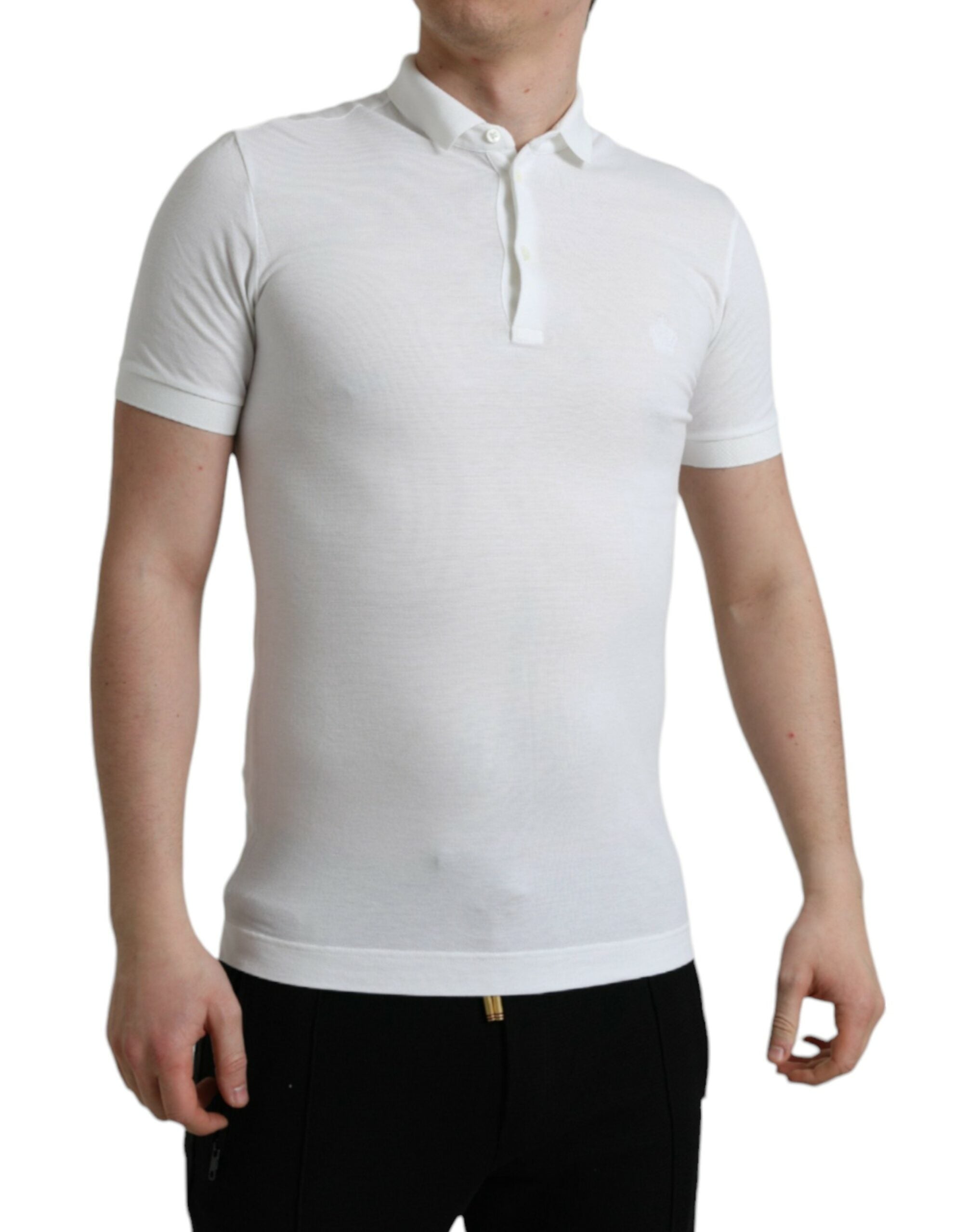 Polo en coton blanc brodé de couronne Dolce &amp; Gabbana