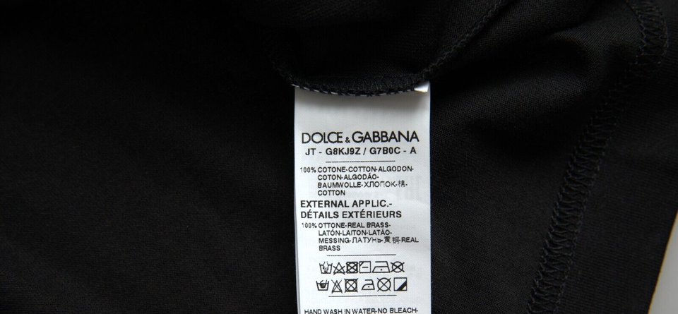 Dolce &amp; Gabbana T-shirt élégant à col rond en coton noir avec détail d'étiquette de chien