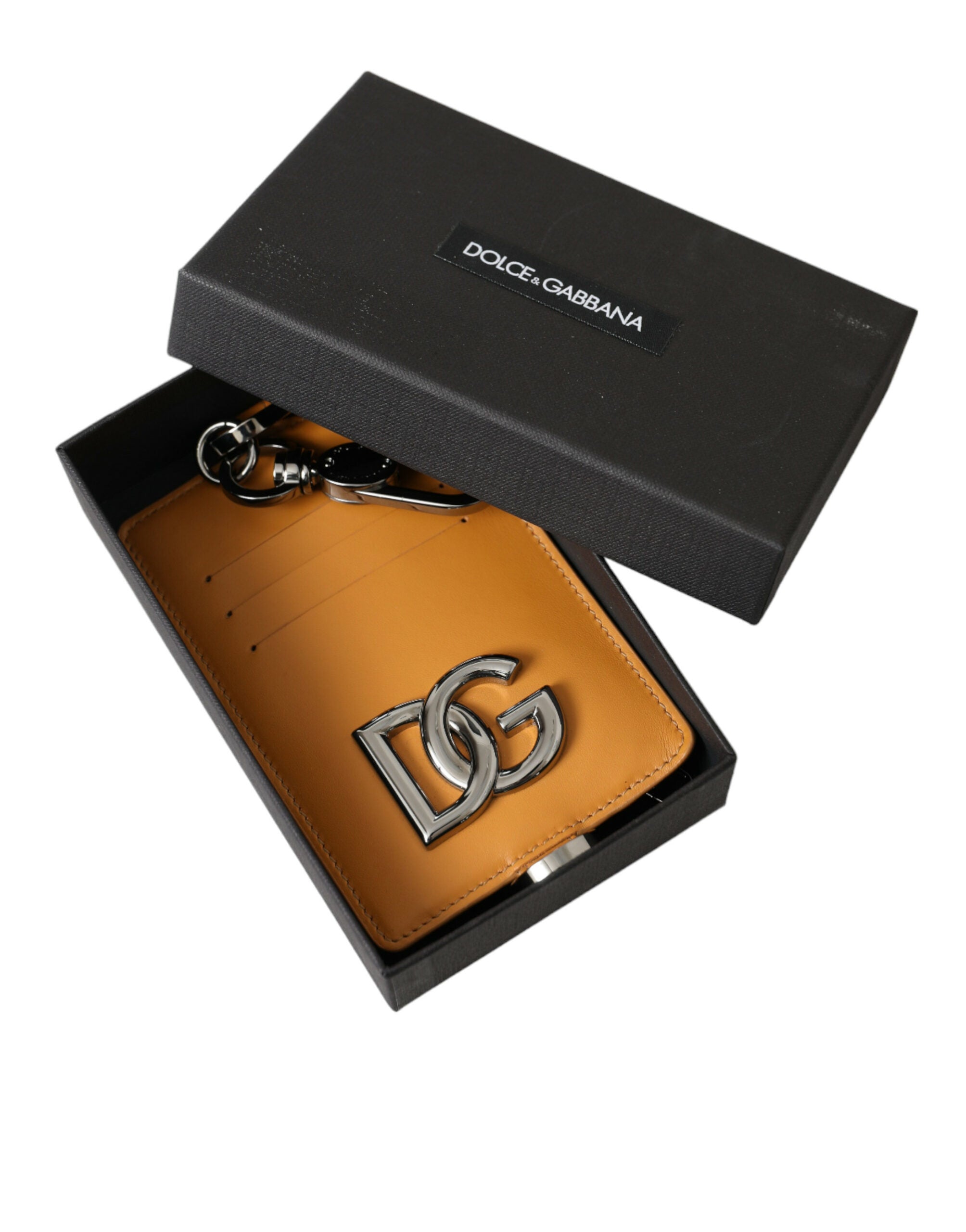 Dolce &amp; Gabbana Élégant porte-cartes en cuir de veau orange