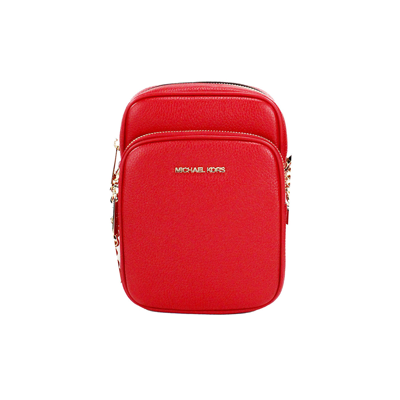 Michael Kors Jet Set Sac à bandoulière en cuir grainé rouge vif avec chaîne Nord Sud