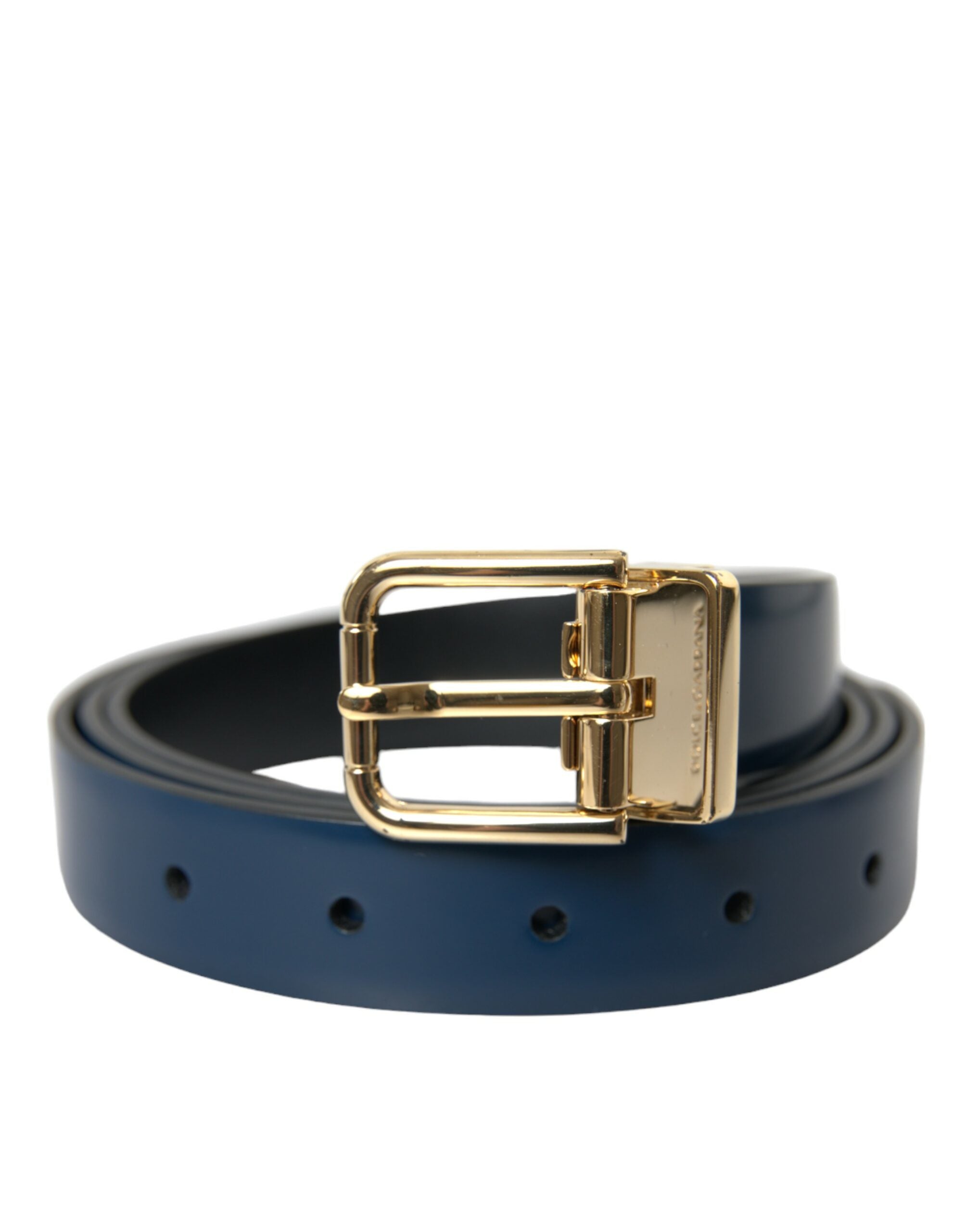 Dolce &amp; Gabbana Ceinture élégante en cuir bleu avec boucle en métal