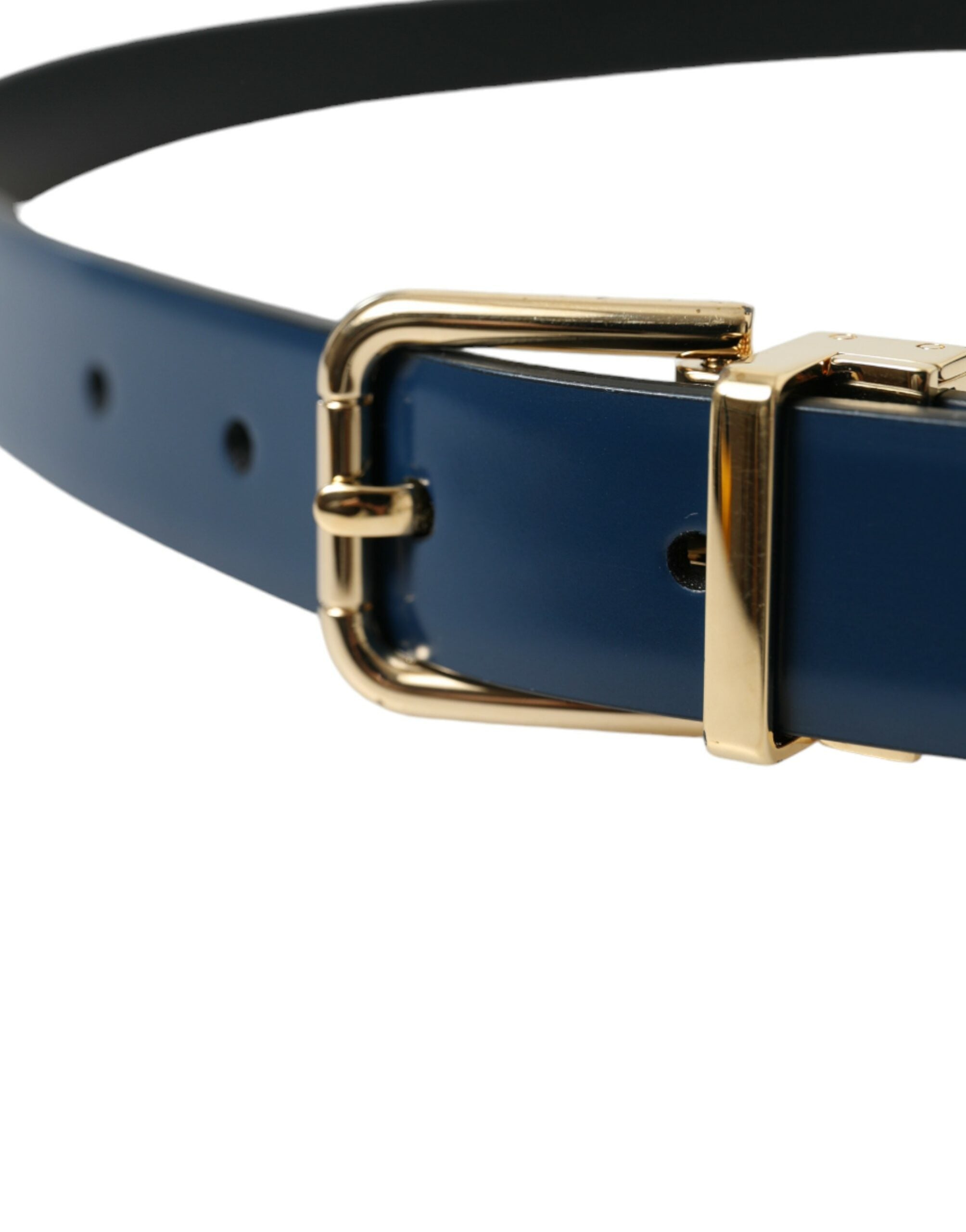 Dolce &amp; Gabbana Ceinture élégante en cuir bleu avec boucle en métal