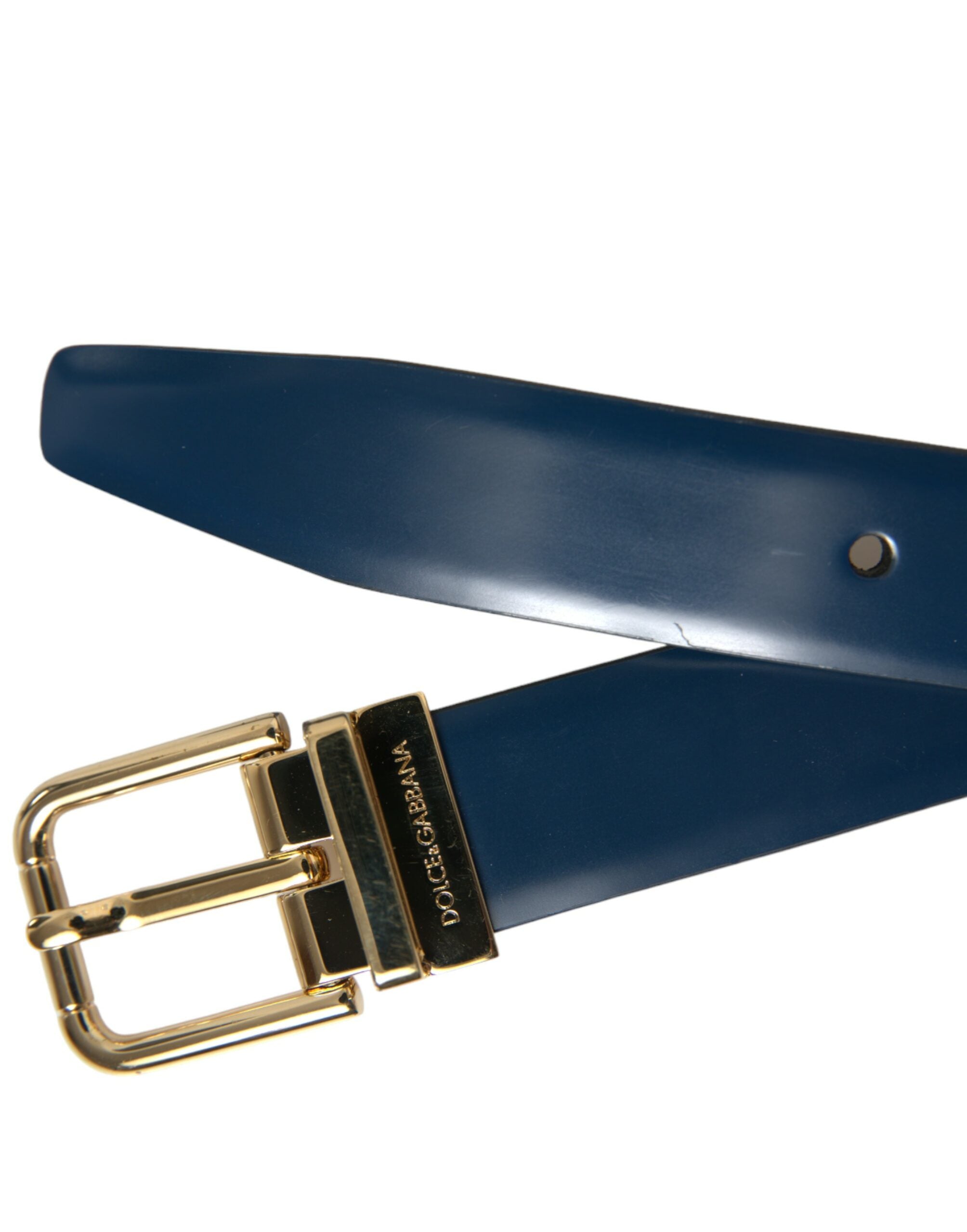 Dolce &amp; Gabbana Ceinture élégante en cuir bleu avec boucle en métal