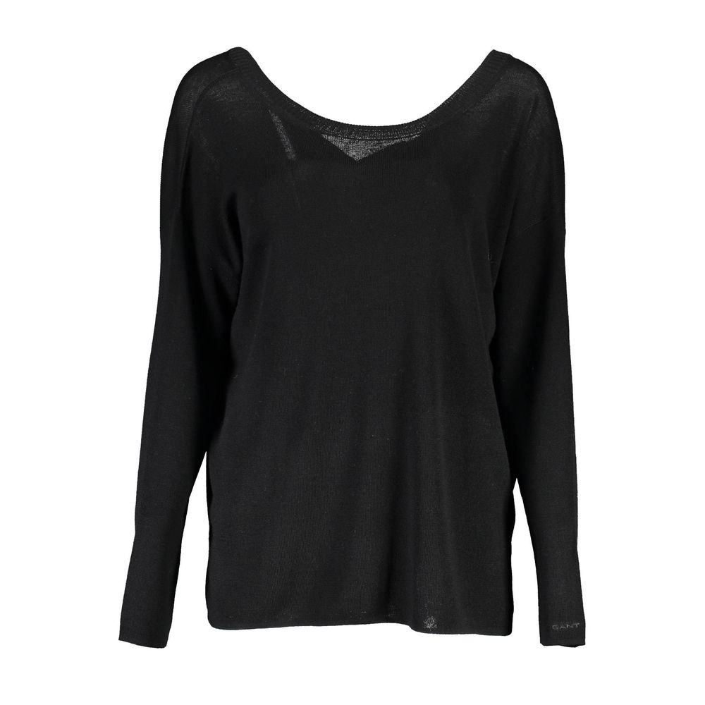 Gant Elegant Black Wool Sweater with Round Neck