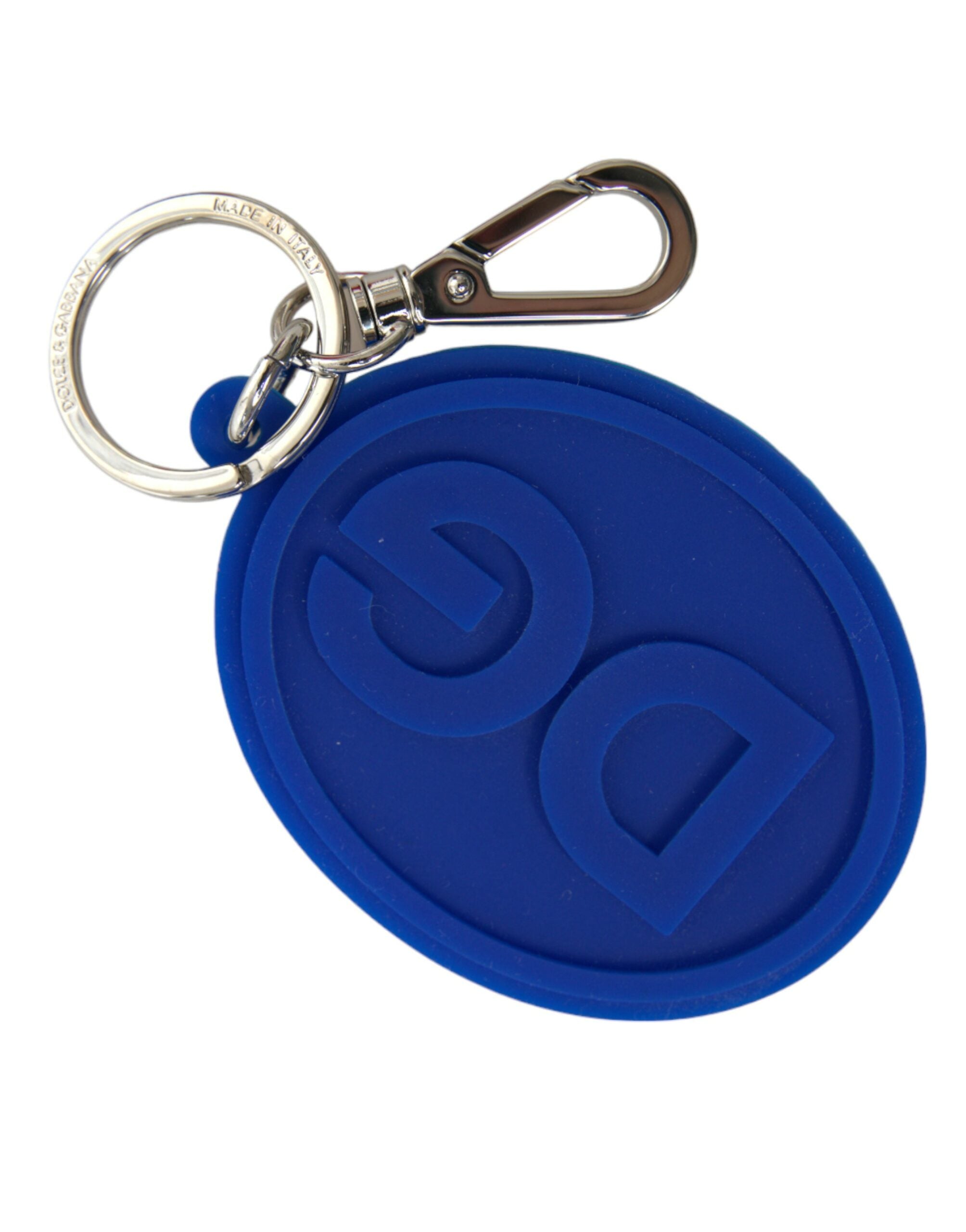 Dolce & Gabbana Elegant Blue Rubber Keychain with Brass Accents