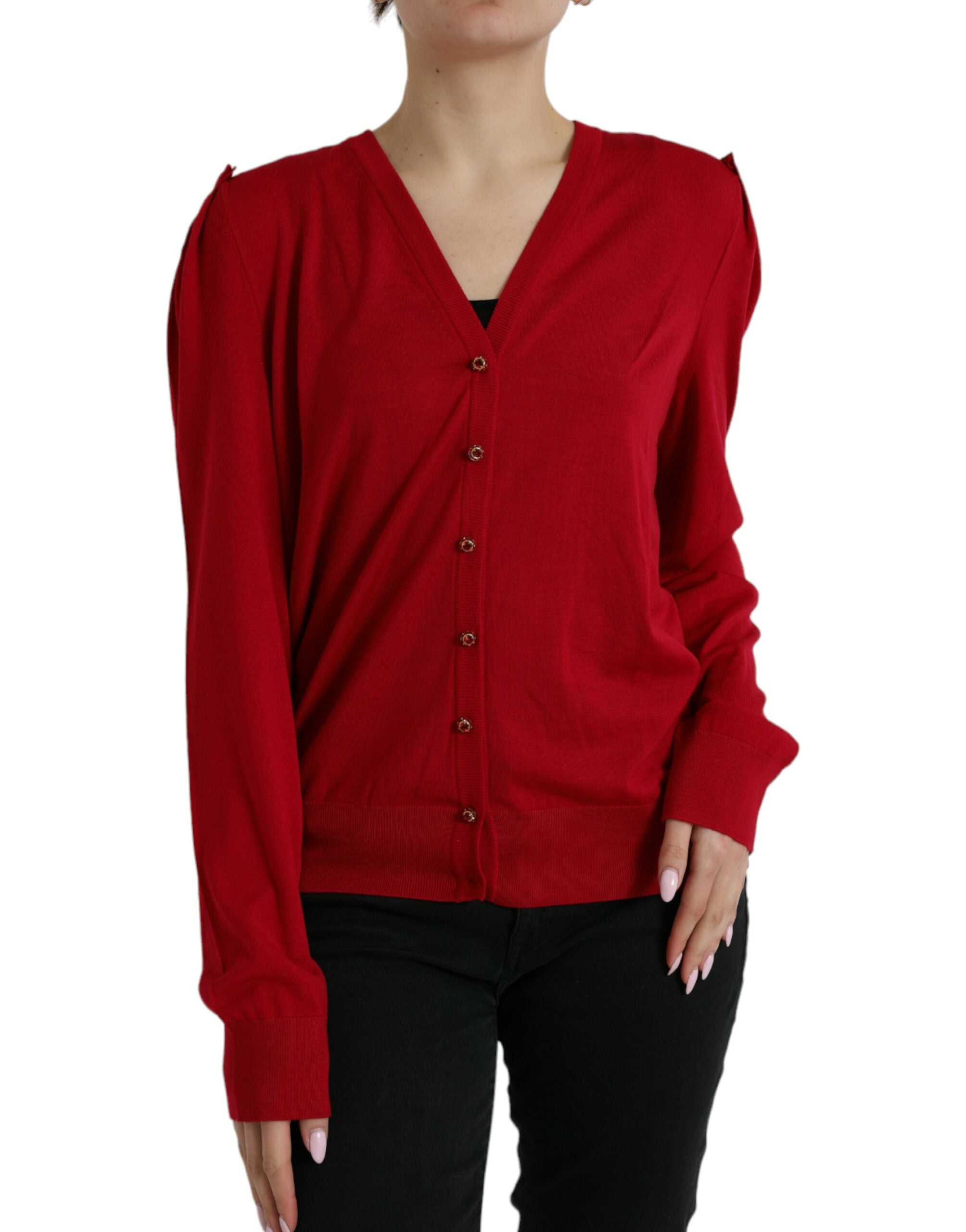 Dolce &amp; Gabbana Cardigan en laine rouge élégant à col en V