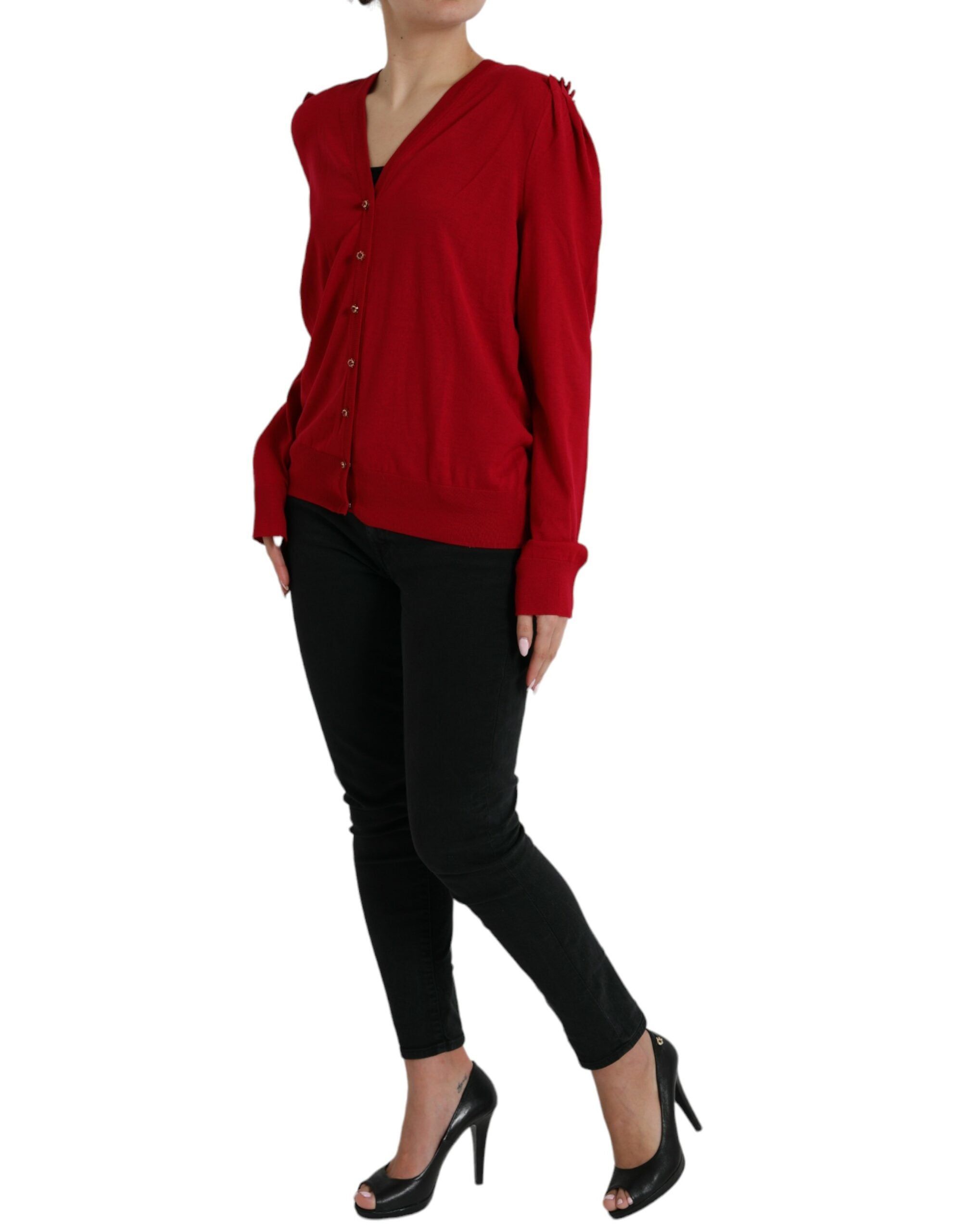 Dolce &amp; Gabbana Cardigan en laine rouge élégant à col en V