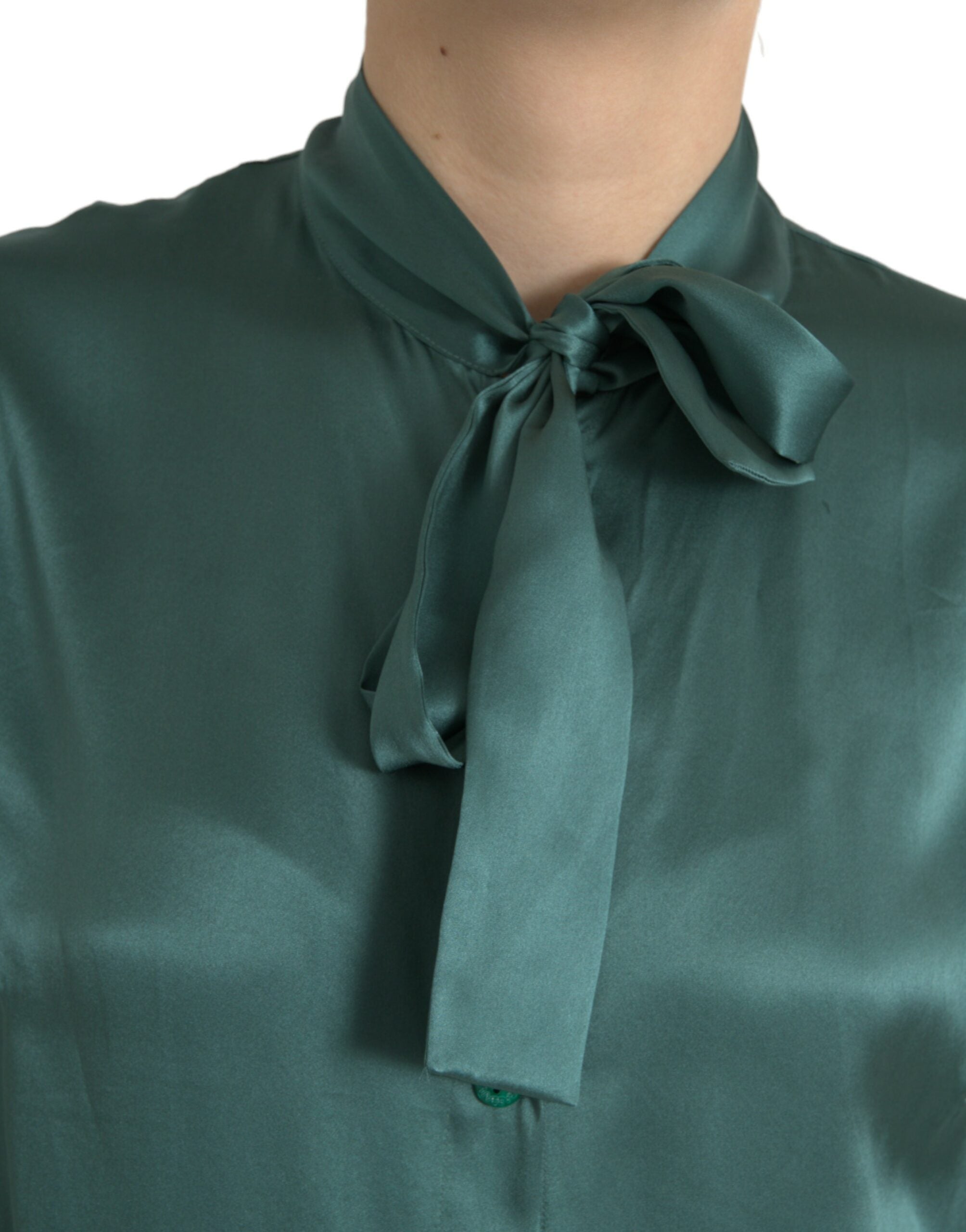 Dolce & Gabbana Elegant Dark Green Silk Blouse Top