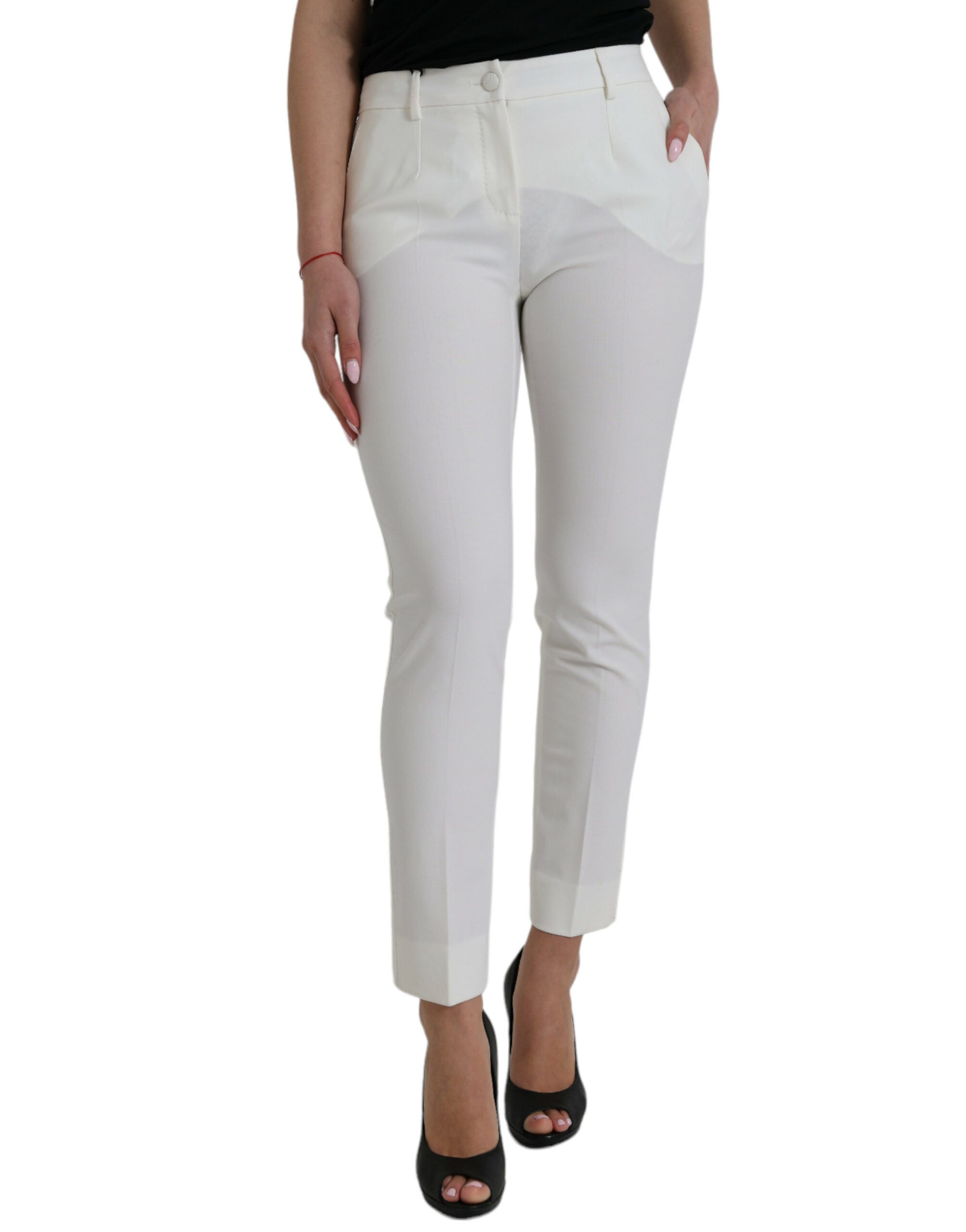 Dolce &amp; Gabbana Pantalon fuselé élégant blanc taille moyenne